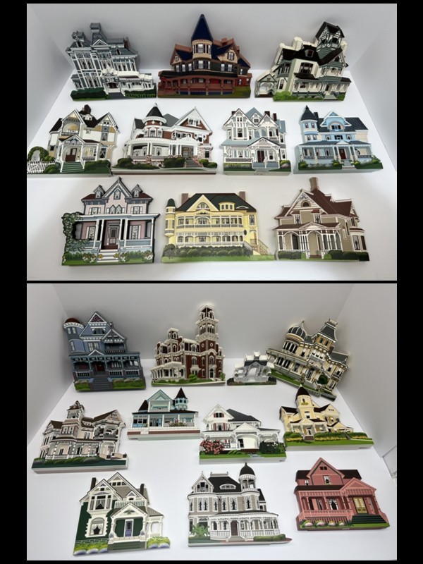 Vintage Shelia’s Victorian Hand Painted Wooden Houses Lot of 21 Signed by Shelia