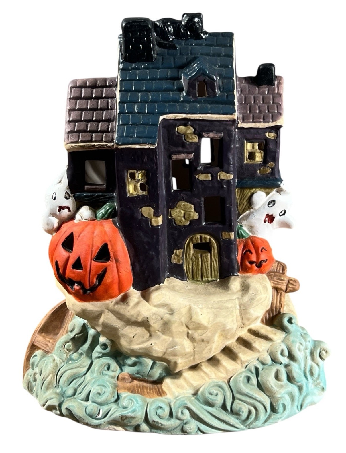 Vtg Pacific Rim Haunted Cliff House Halloween Ghost Jack O Lantern (VIDEO)