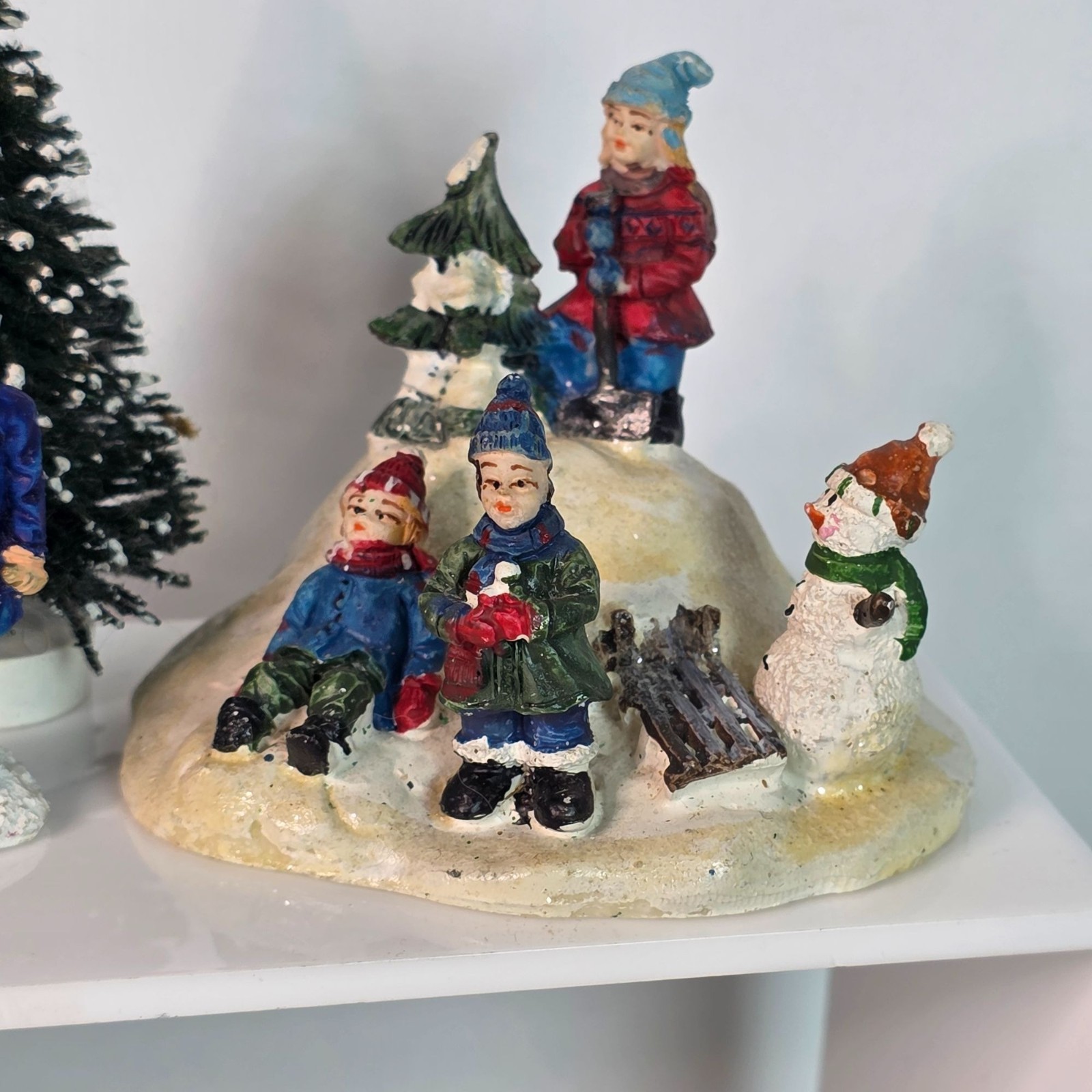Lot Of 30+ Vintage Hand Painted Resin Christmas Village Carolers Snowman Trees