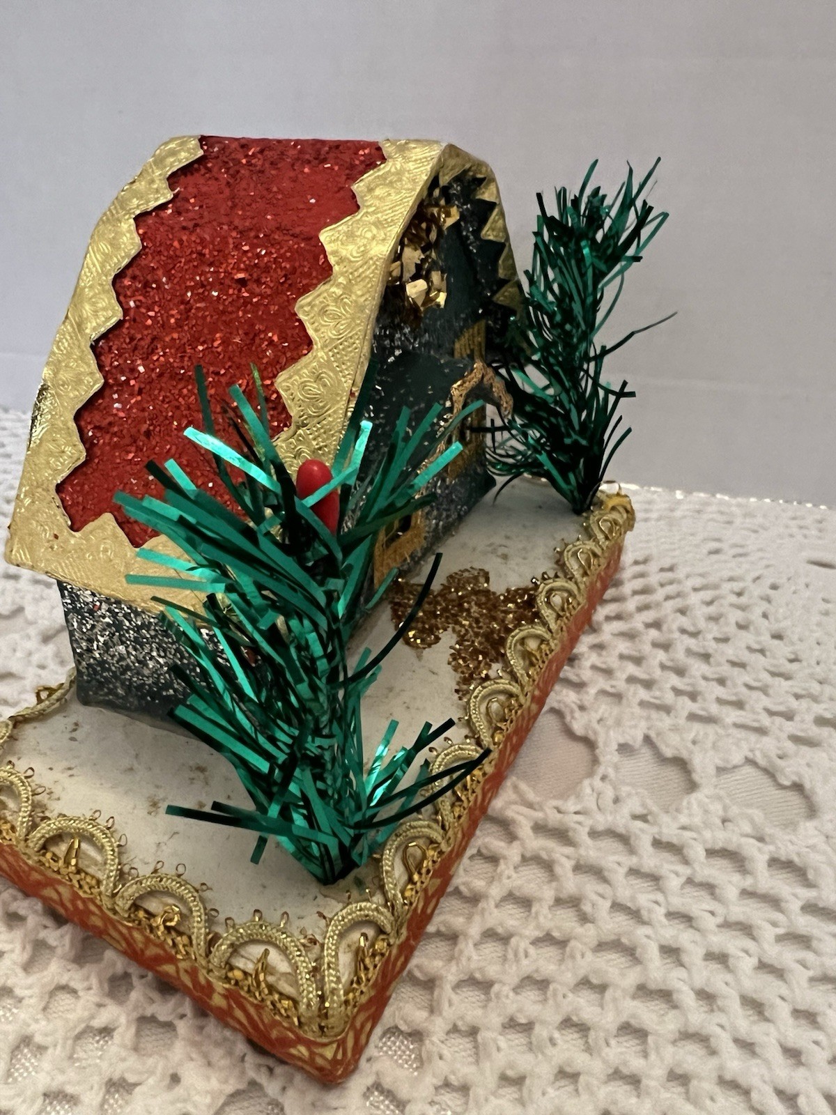 Putz House Japan Christmas Cardboard Glitter House Vintage Decor Building Japan