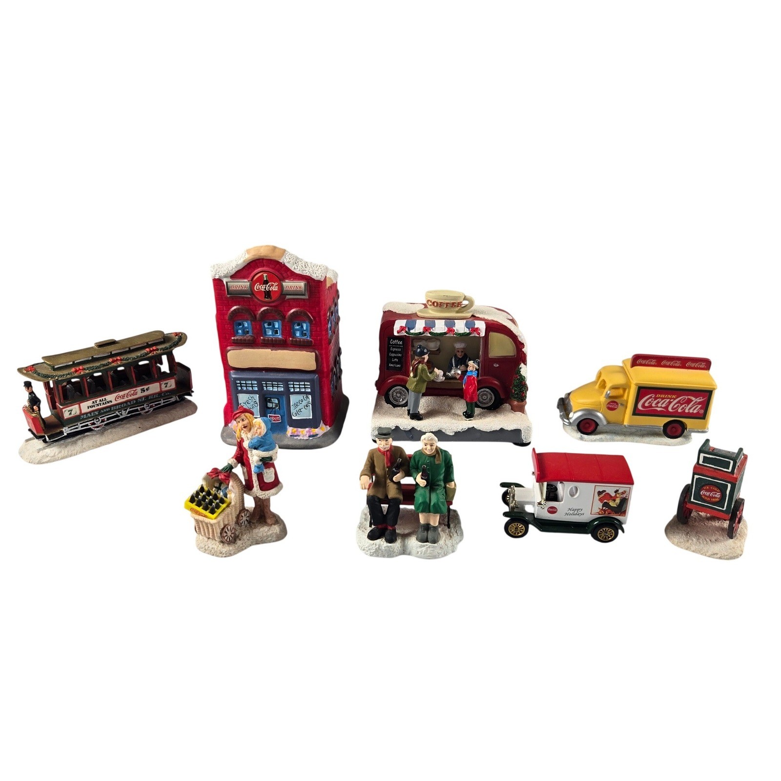 Vintage Coca-Cola Town Square Collection Christmas Village Accessories Lot 9 Pc