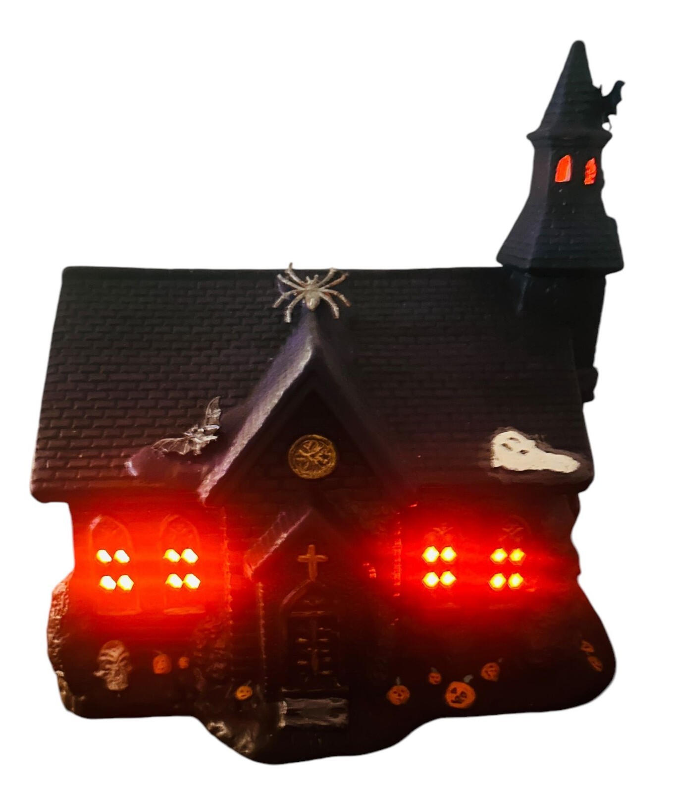 HALLOWEEN HOUSE LIGHTS UP ORANGE CUSTOM MADE Village WORKS Horror Bats Ghosts