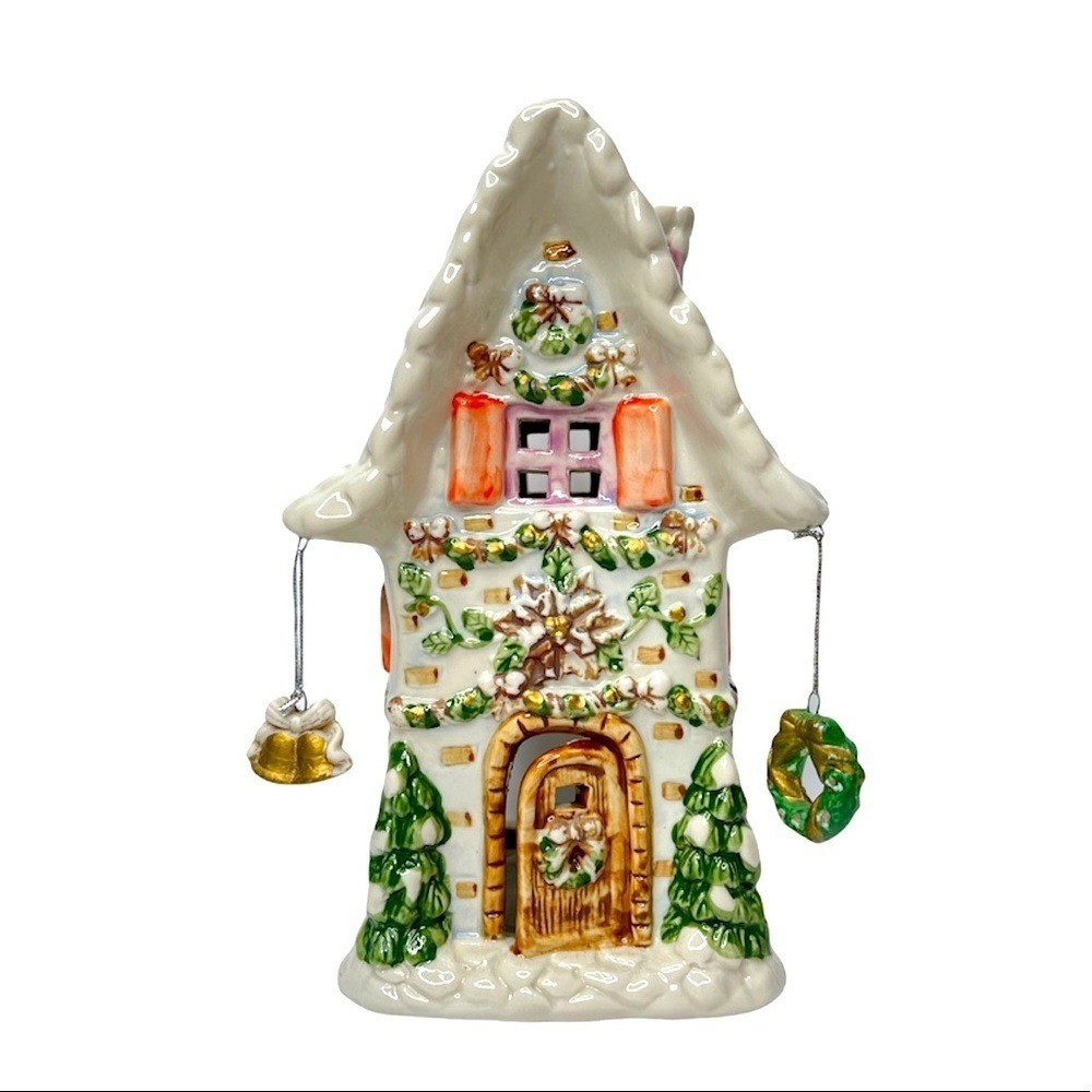 Porcelain Luminary Holiday House Ceramic Whimsical Cottage Holiday Decor Pastel