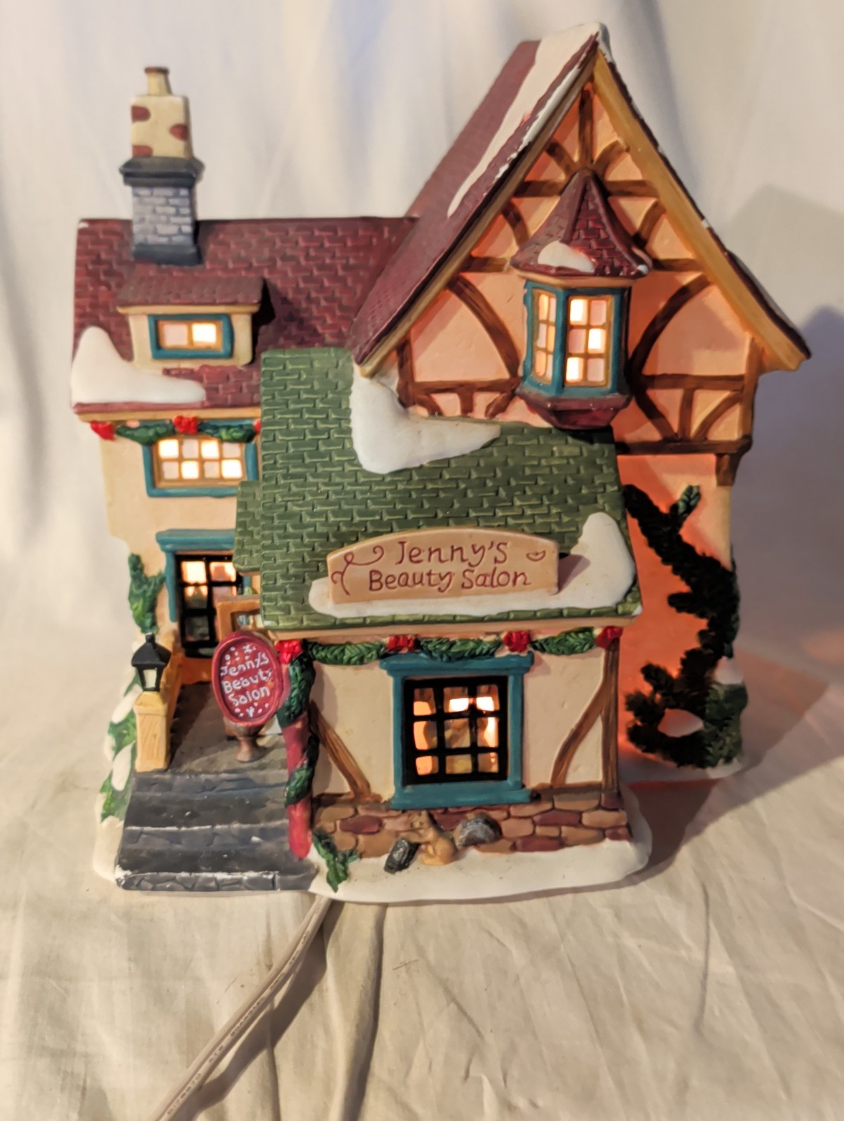 O’Well Christmas Village Jenny’s Beauty Salon Lighted House Decor Vintage 1996