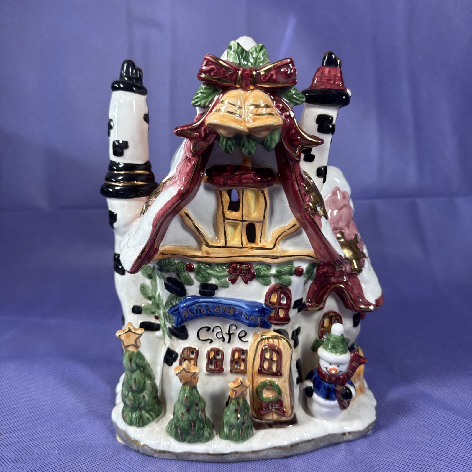 KMart Blizzardpoint Cafe Ceramic Tea Lite Candle House Christmas Decor 9″ Z5