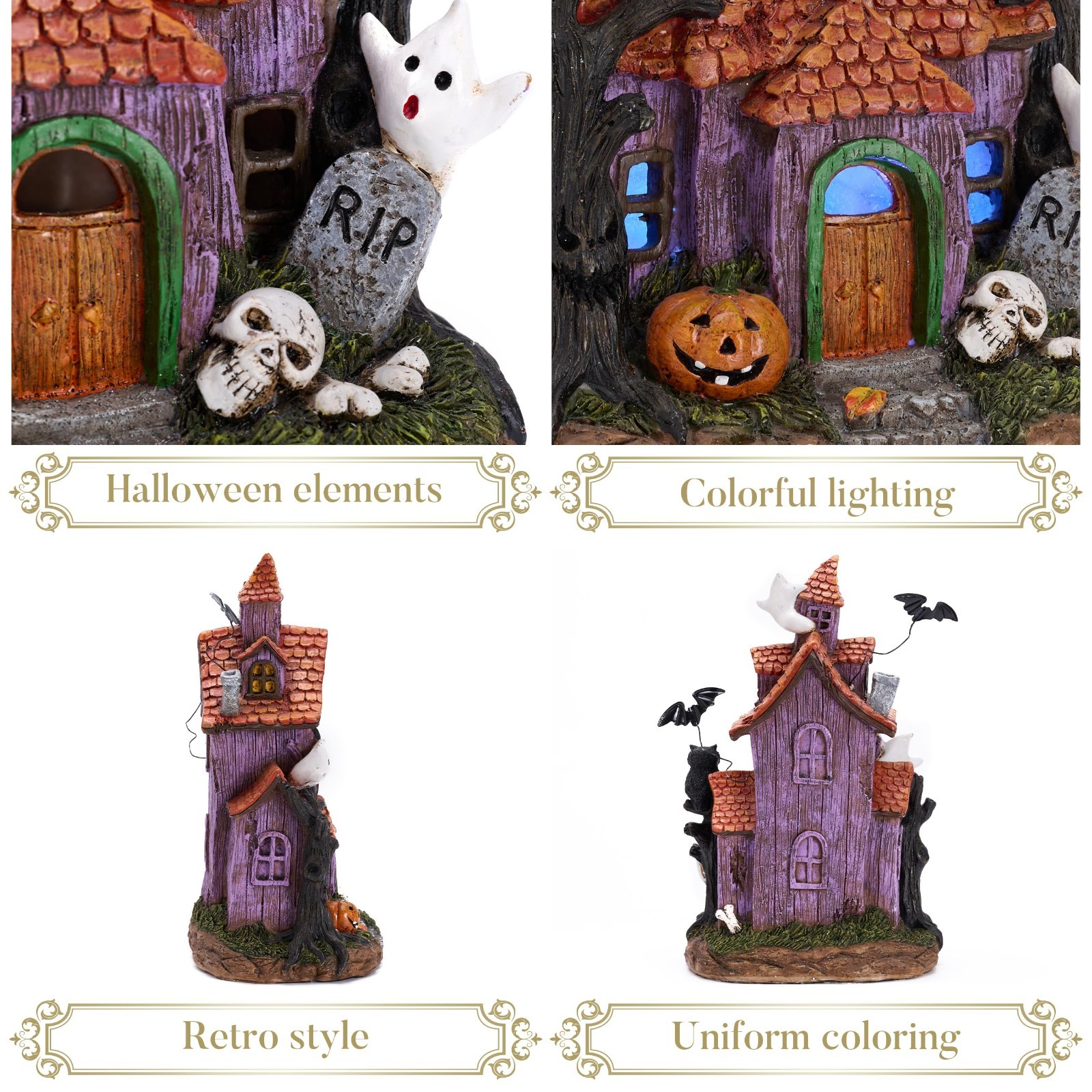 Lighted Halloween Village Houses – LED Spooky Town Decor for Home & Party, 12