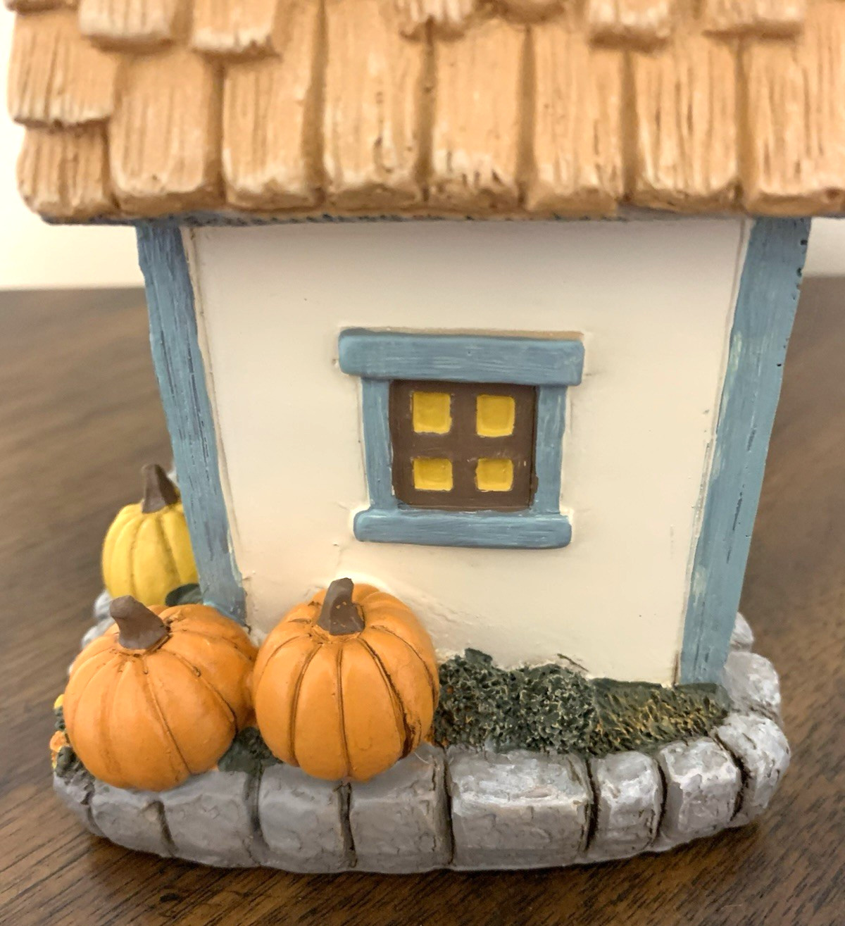 Cozy Fall Cottage Light Up House Pumpkins Blue Trim 7.5in Tall, Hobby Lobby, New