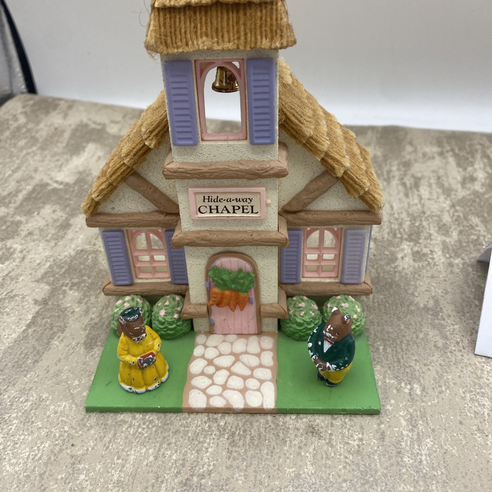 Hide-A-Way Chapel Miniature Easter Village House Collectible Dept 56 W/2 Squi