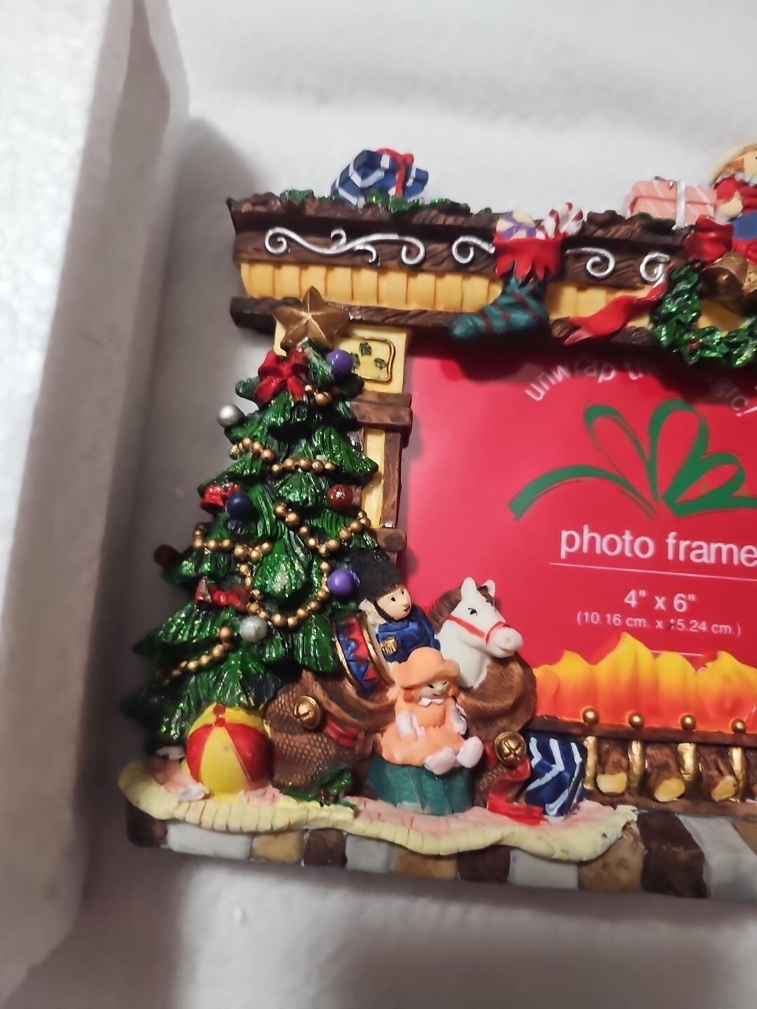 Jc Penny Vtg Unwrap The Magic Christmas Toys Fireplace Photo Frame 4×6 Nib