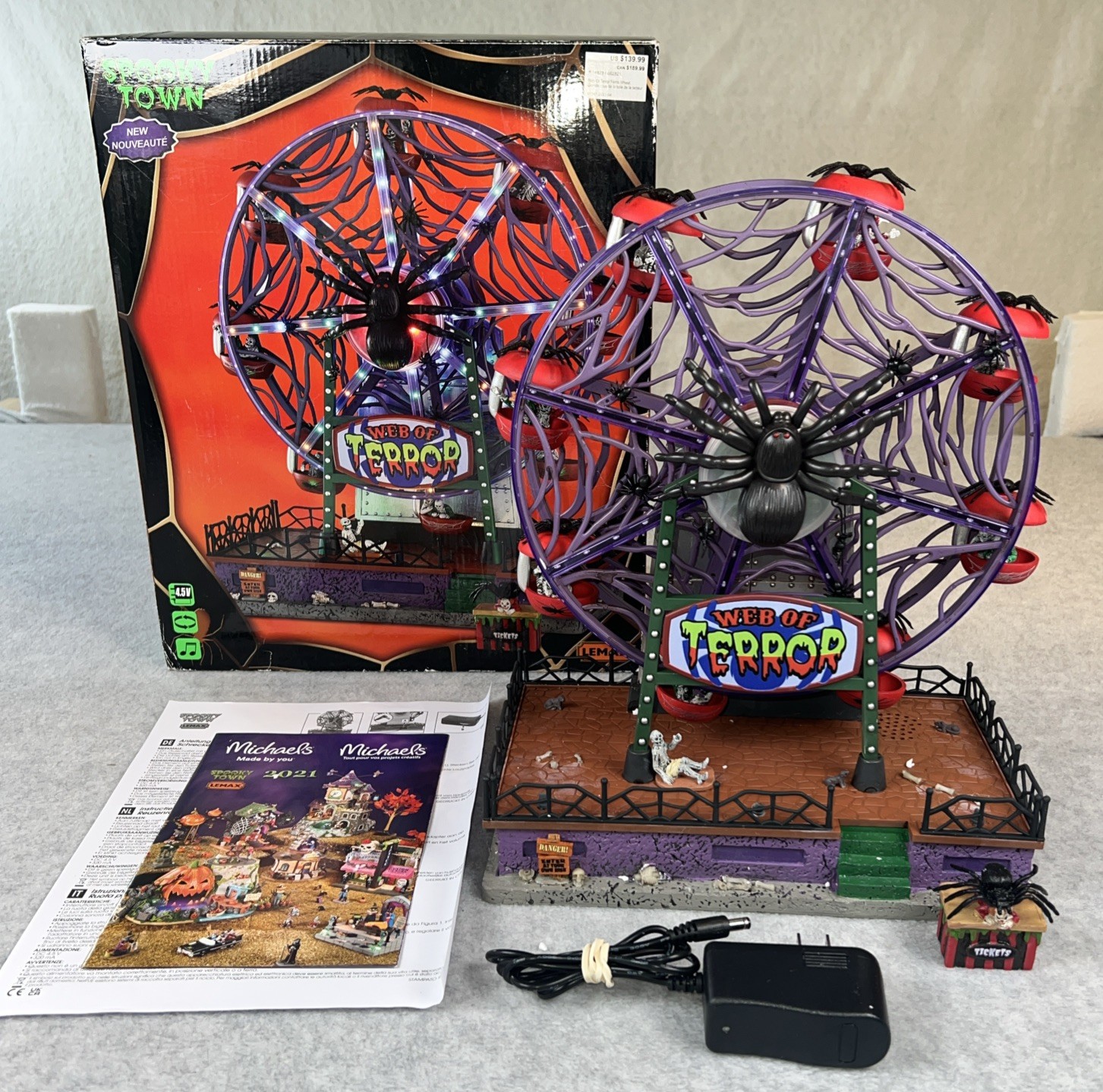 LEMAX Spooky Town Halloween Carnival Ride ~ WEB OF TERROR FERRIS WHEEL ~ Video