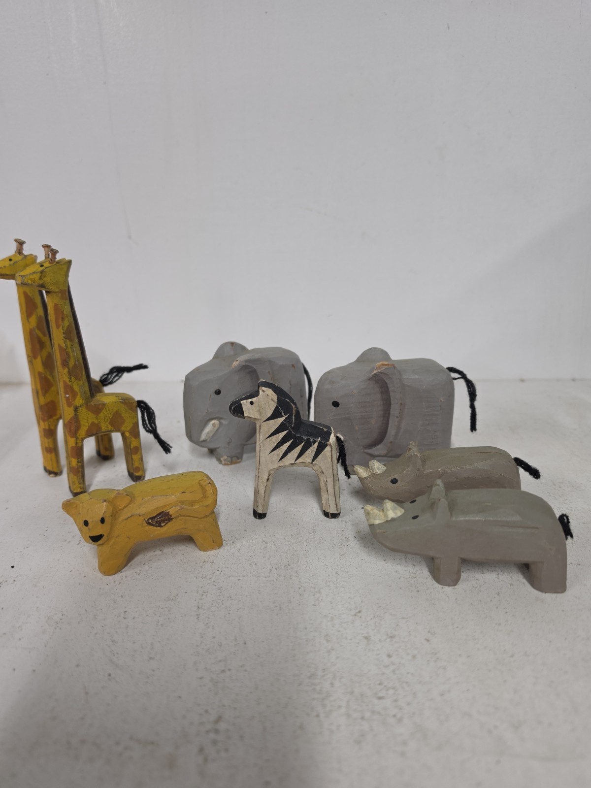 Small Wooden Animals, Mixed Lot Of 8 Giraffe, Elephant, Zebra