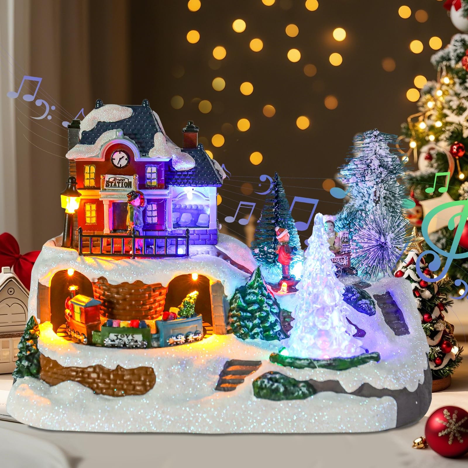 Christmas Village Houses-Christmas Houses Village – Lighted Musical Railway S…