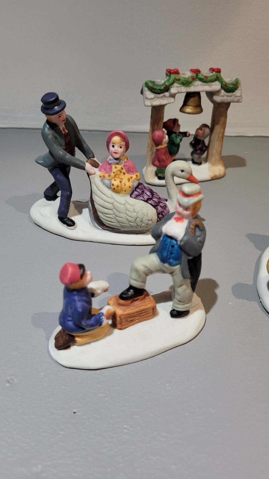 Vtg Porcelain Christmas Village People Figures Dog Cat Kids Skaters Accessories