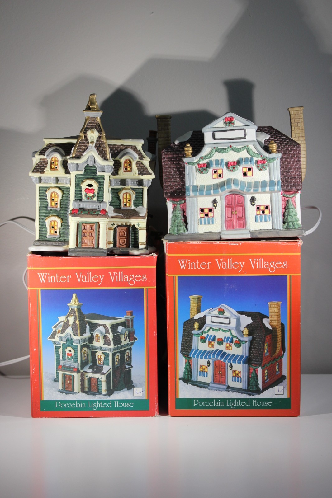 Lot of 2 Winter Valley Villages Porcelain Lighted Houses