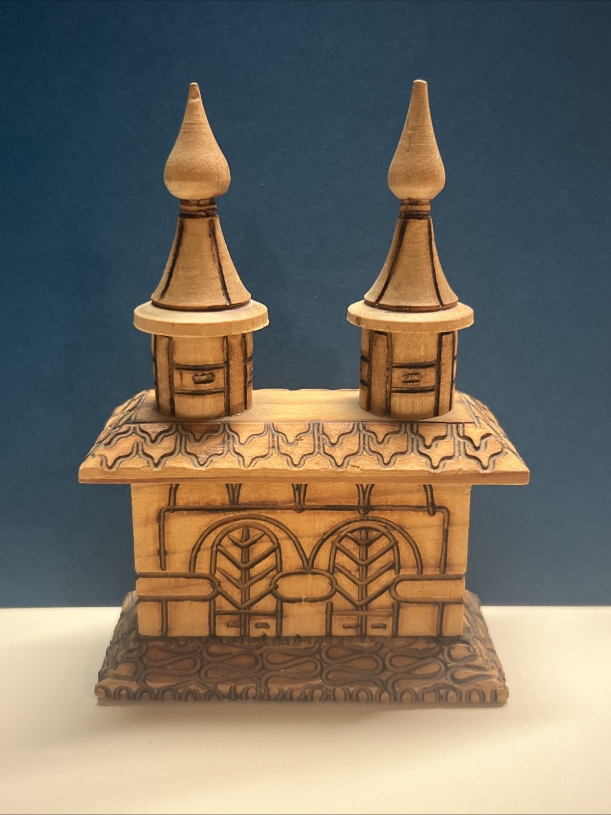 Vintage Russian Folk Art USSR – Wood Burned Carved Miniature Church For Village