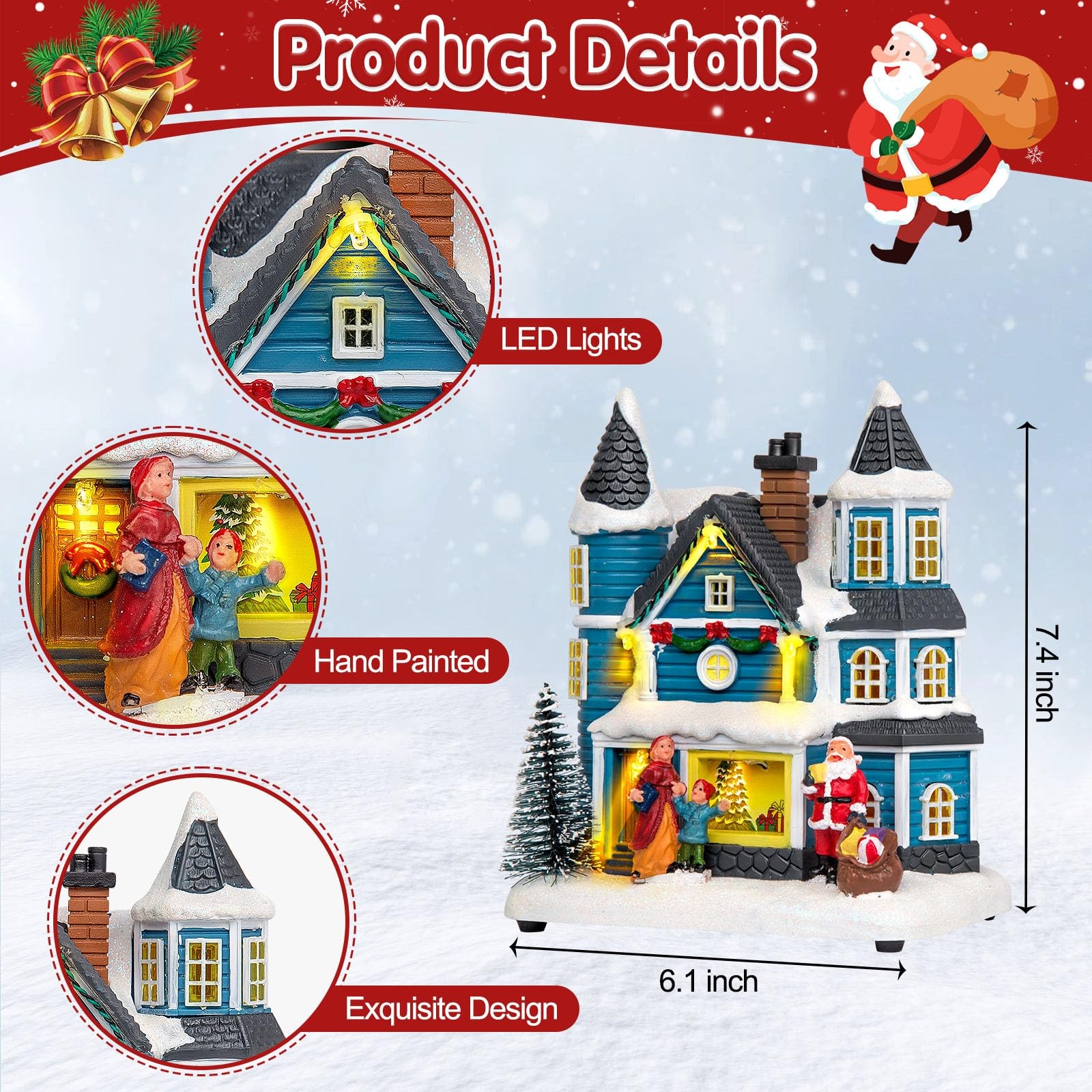 LED Lighted Musical Blue Victorian Village House – 7.4″ Christmas Collectible…