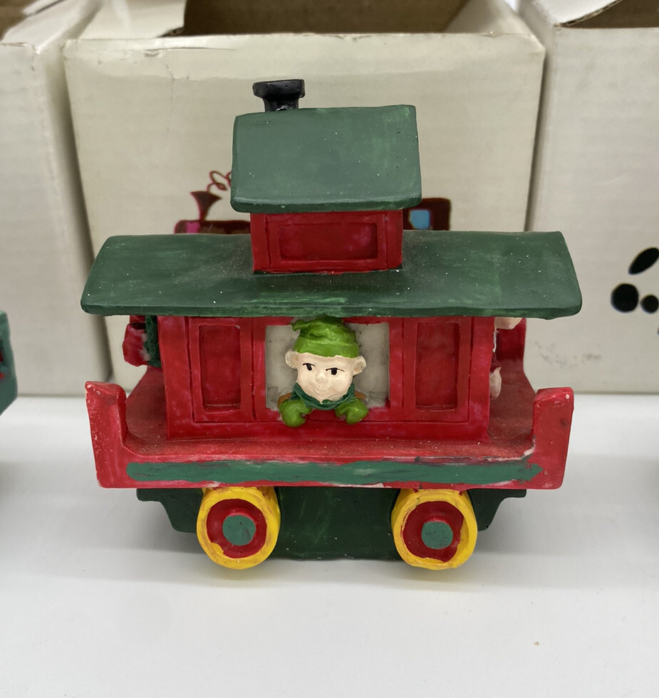 4 Piece Vintage Ceramic Christmas Train Set Santa Bear Toys Penguin Reindeer