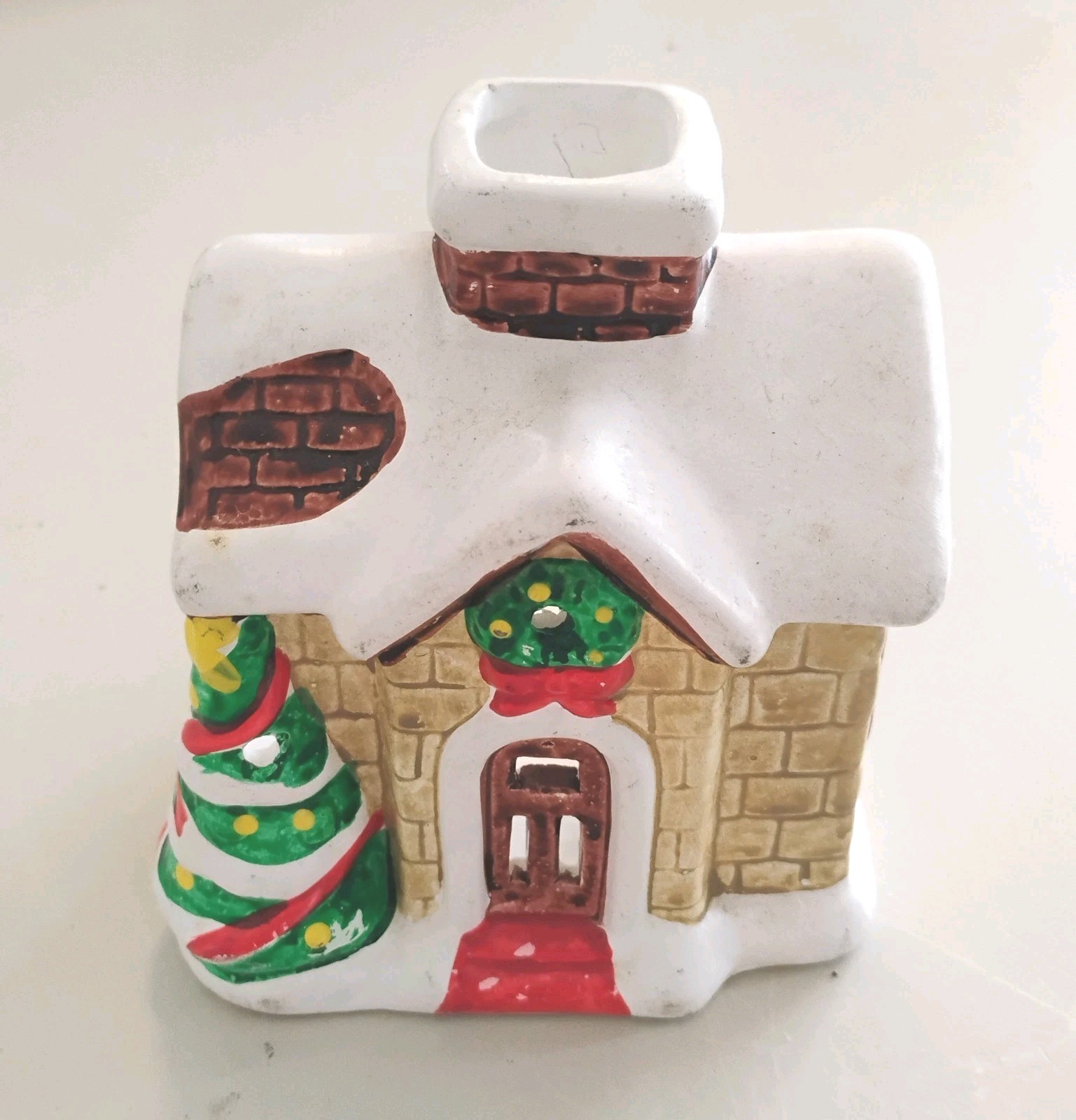 Vintage Russ Berrie Victorian Votive Candle Porcelain Christmas Snow house