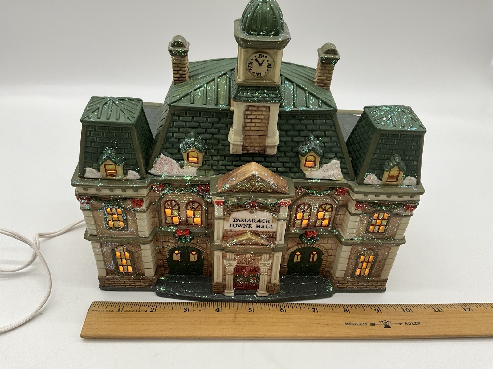 Santa’s Workbench Collection “Tamarack Towne Hall” Porcelain VTG Christmas House