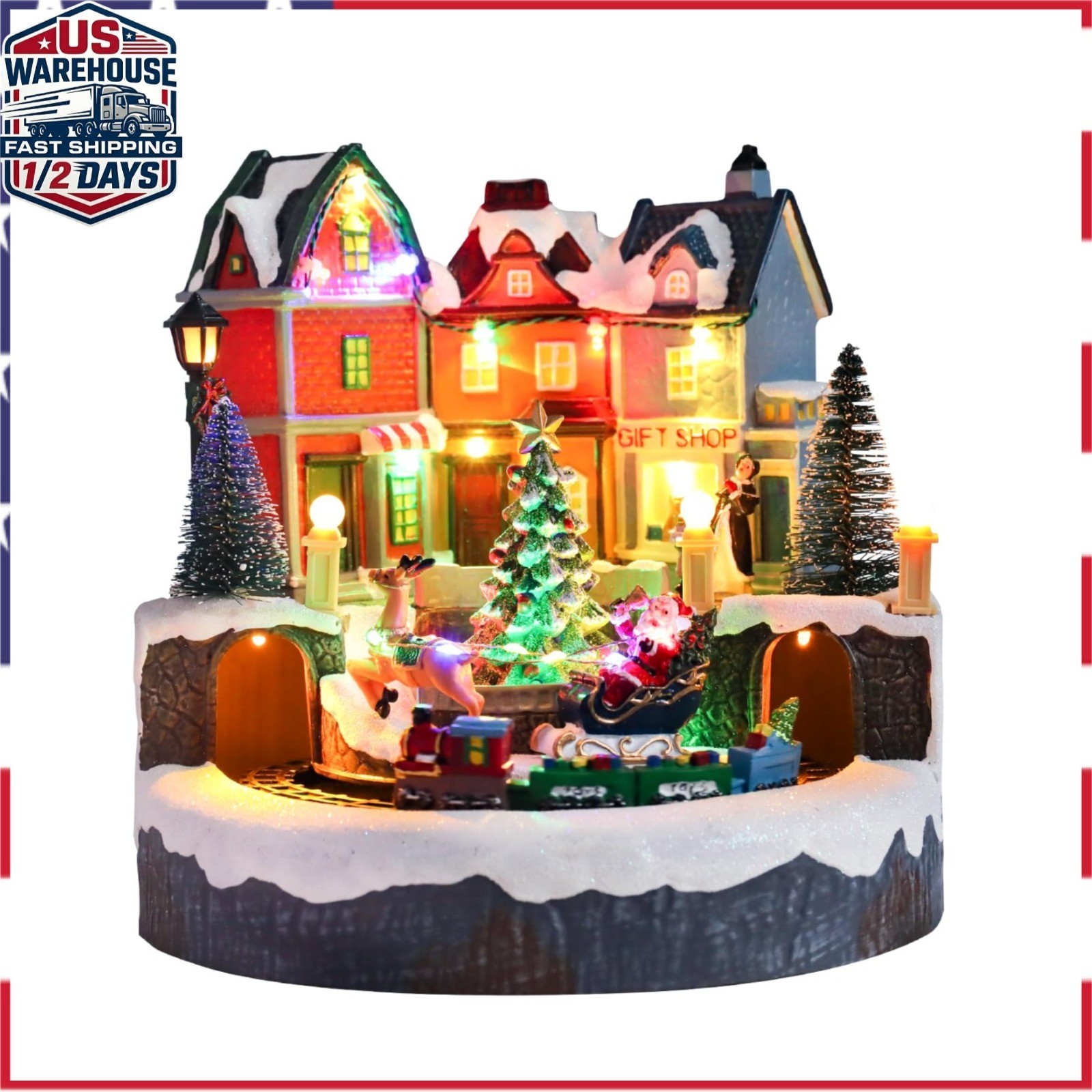 Christmas Village Animated Train Decoration – 9 Inch LED Music House