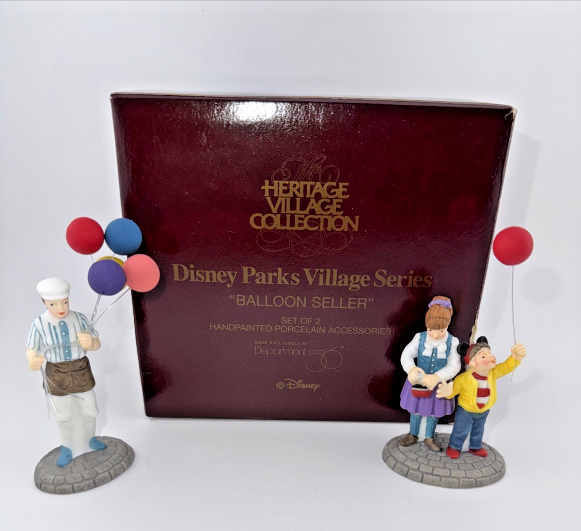 Department 56 Balloon Seller Disney Parks Village Series Set of 2 Handpainted