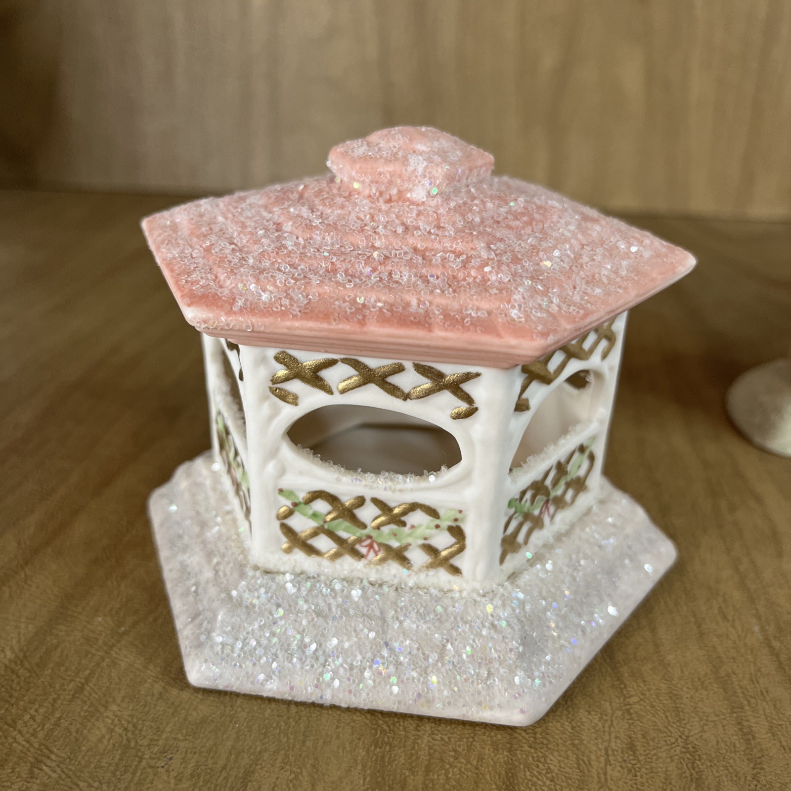 Hand Painted Ceramic Barn Silo Gazebo Christmas Village Glitter Snow Decor