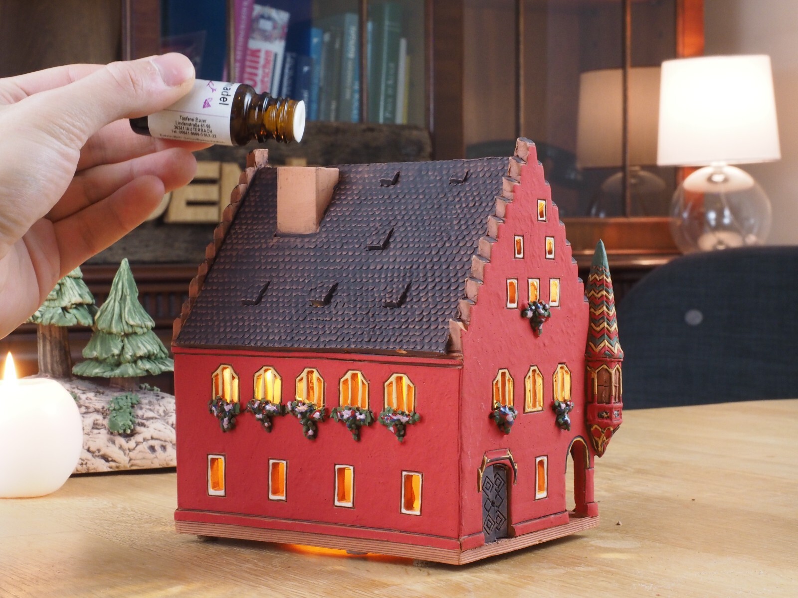 Ceramic Miniature House Candle Holder Old Merchants Hall Freiburg 15cm Midene