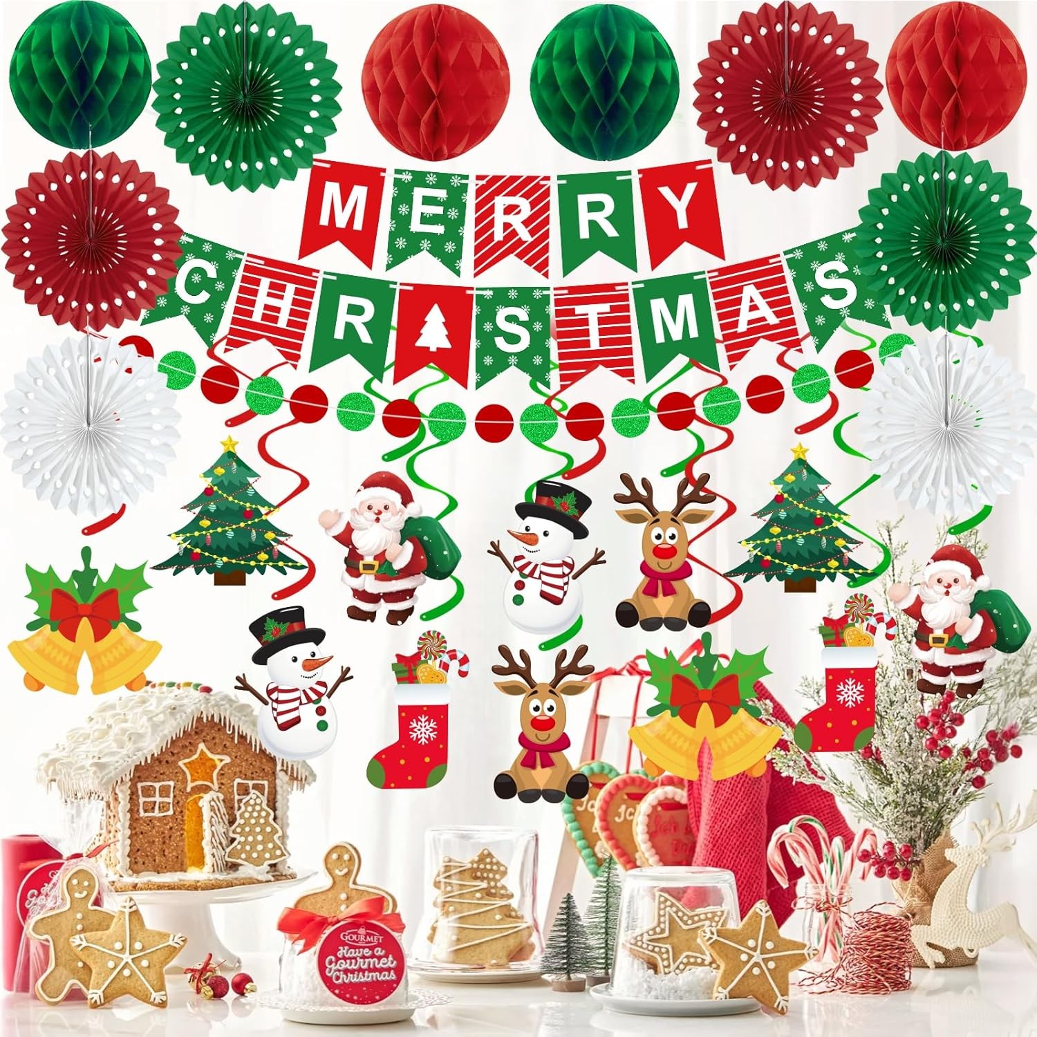 25pcs Christmas Party Decorations Merry Banner Red,green,white