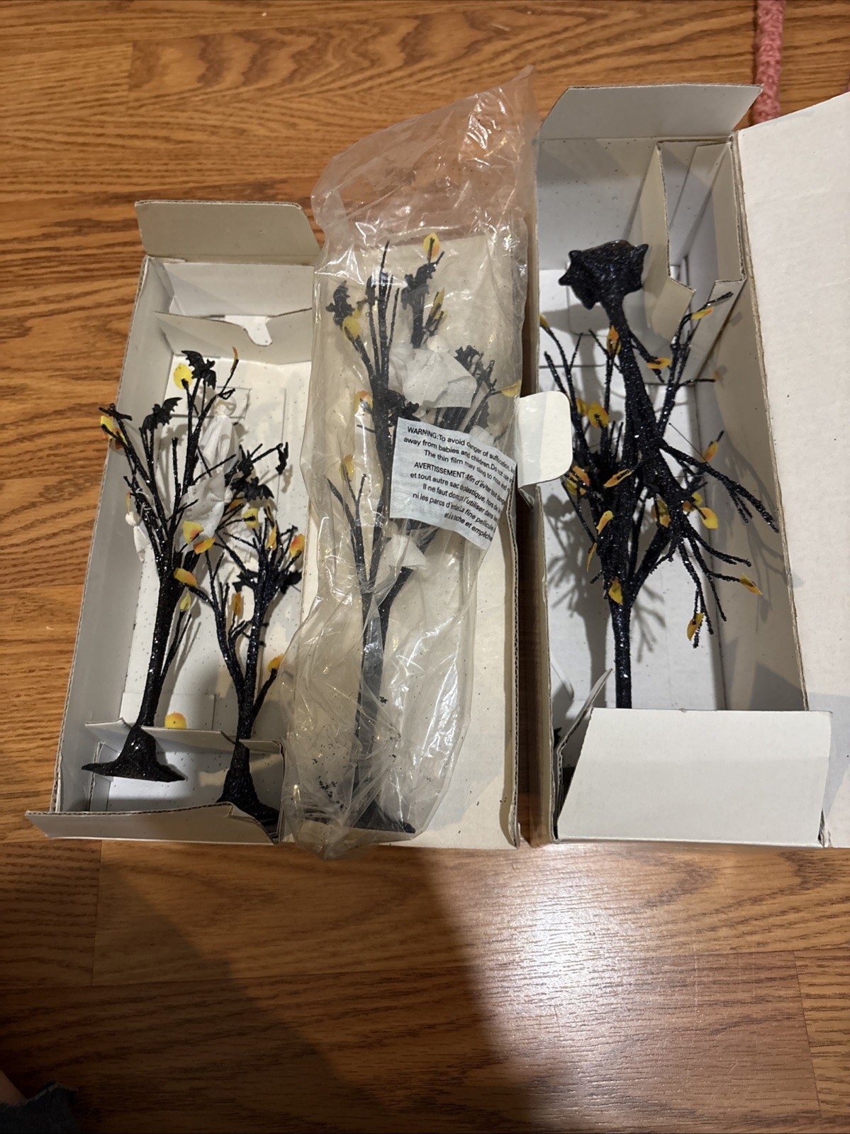 Department 56 Halloween SPOOKY BLACK GLITTER Trees Set of 5