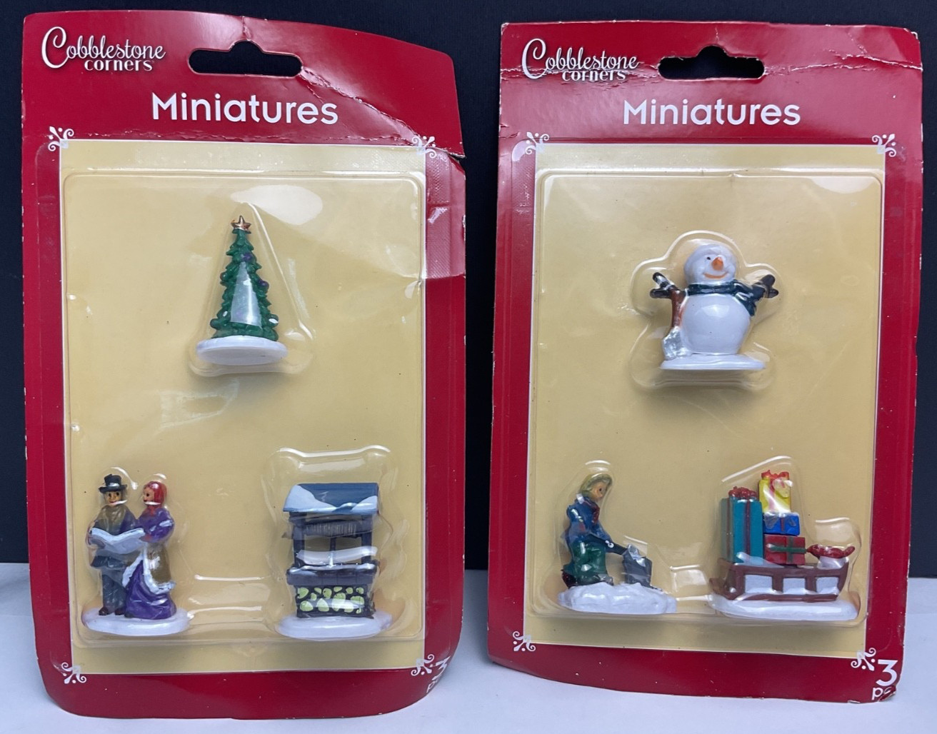Set of 2 Cobblestone Corners Christmas Miniatures 3 Pieces in Each Set C7