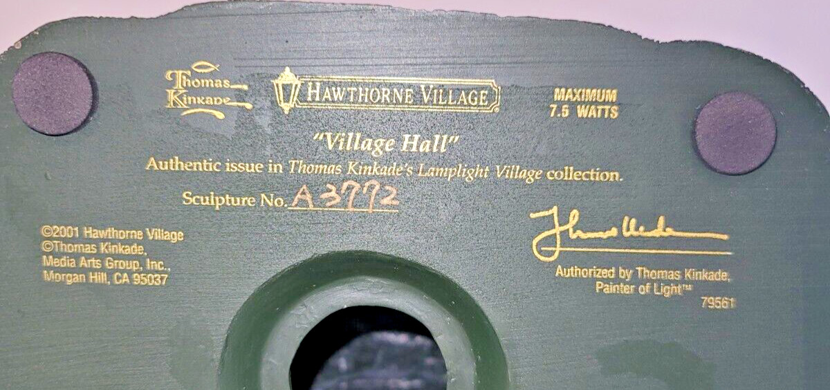 Vintage Thomas Kinkade Hawthorne Village Lamplight Village “Village Hall” 2001