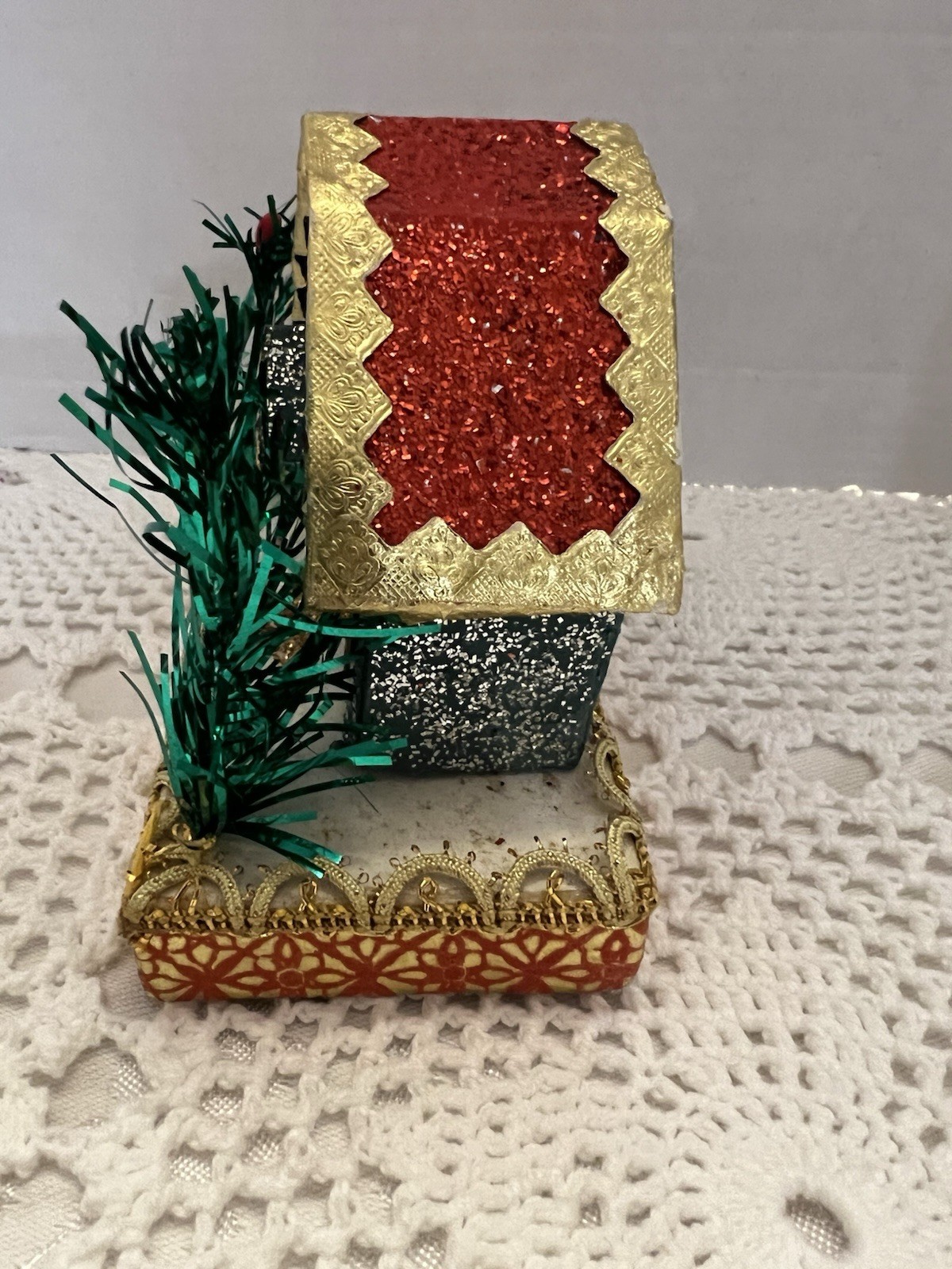 Putz House Japan Christmas Cardboard Glitter House Vintage Decor Building Japan