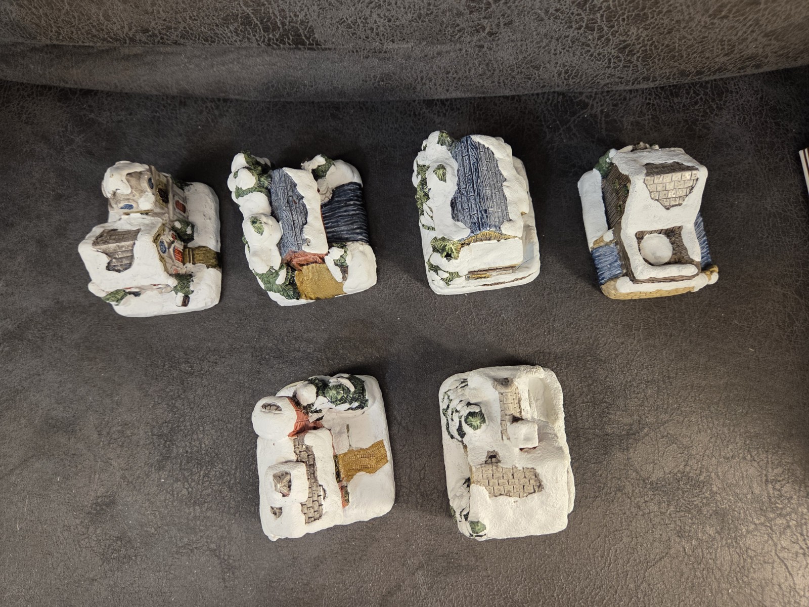 6pc Set 1989 RSVP American Rustic Christmas Cottages Hand Painted Village w/…