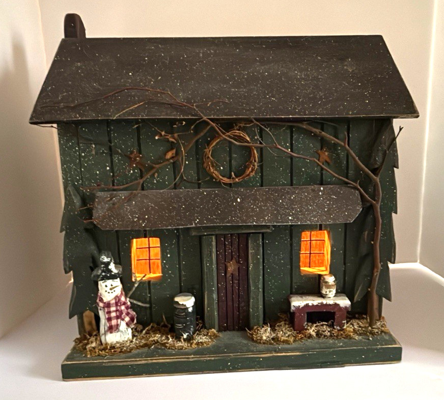 Farmhouse, Farmhouse Decor, Rustic, Lighted House, Winter Holiday Snowman