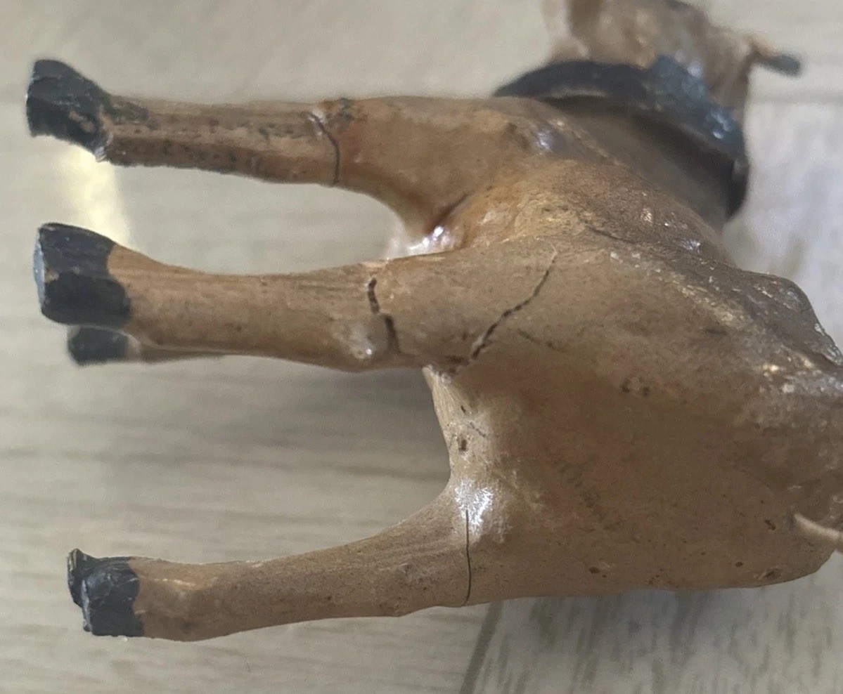 Antique German Composition Christmas Putz Stick Leg Cows Lot Of 2 1920s