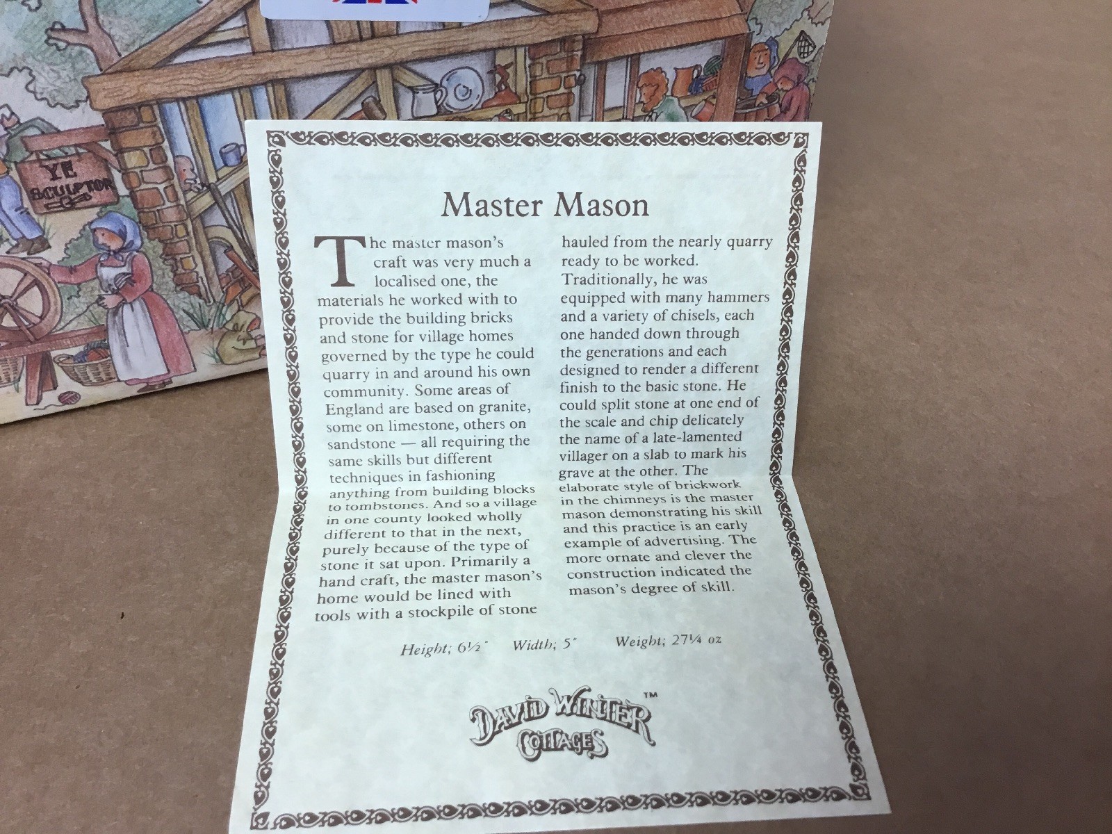 David Winter 1984 MASTER MASON (6 1/2″ x 5″) English Structure NIB/COA Dealer