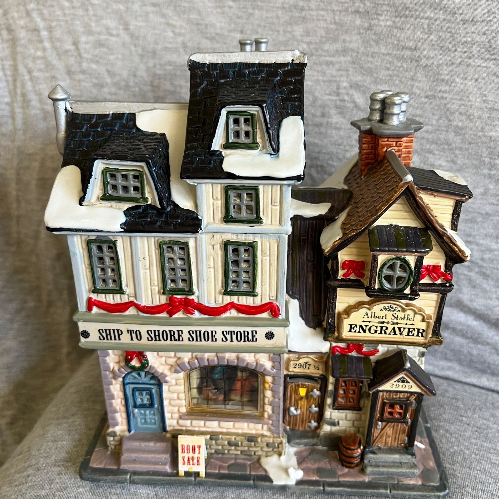 Ship To Shore Shoe Store & Engraver Ceramic Light-Up Village Building – No Light