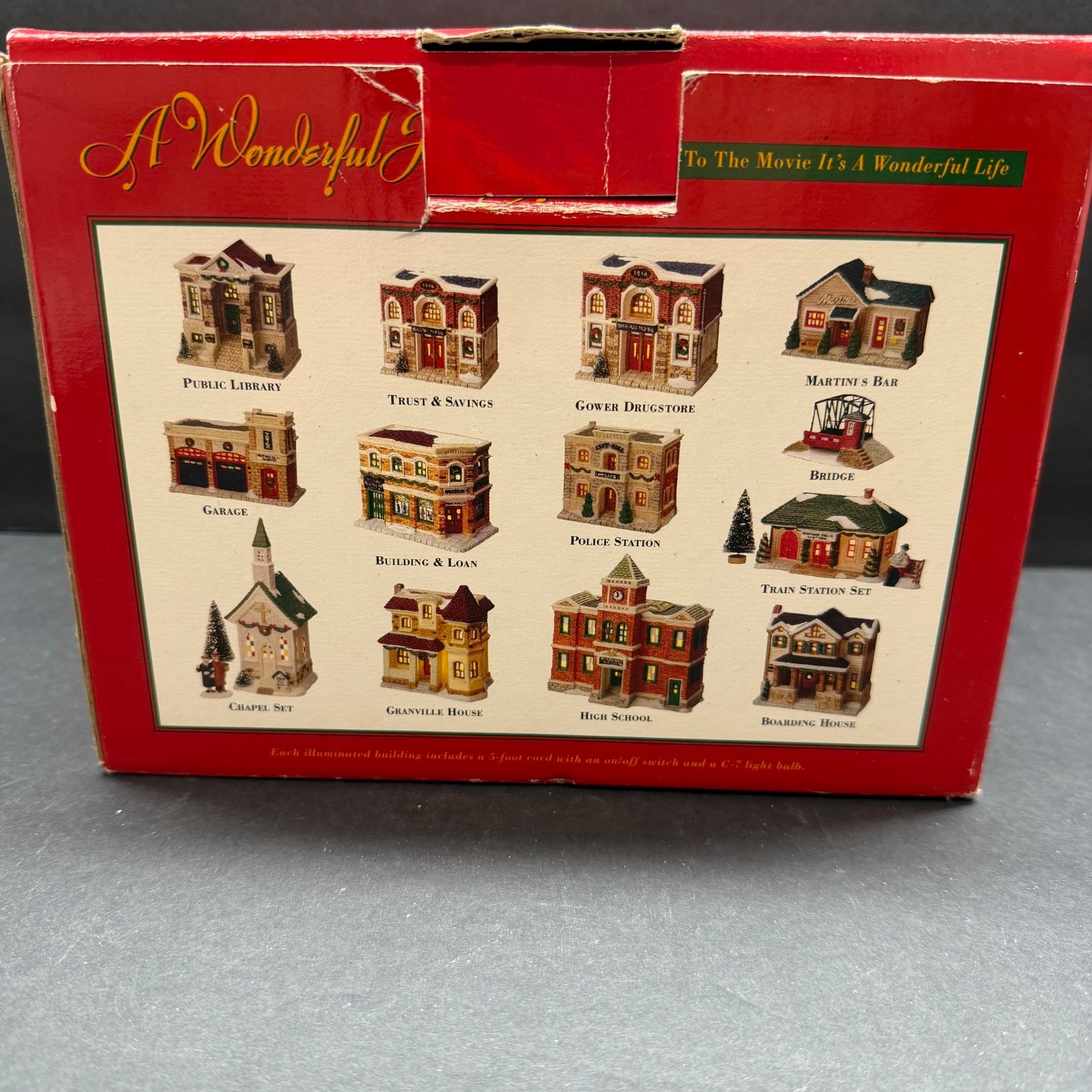A Wonderful Holiday Bedford Falls Garage Illuminated Porcelain Village 1995 READ