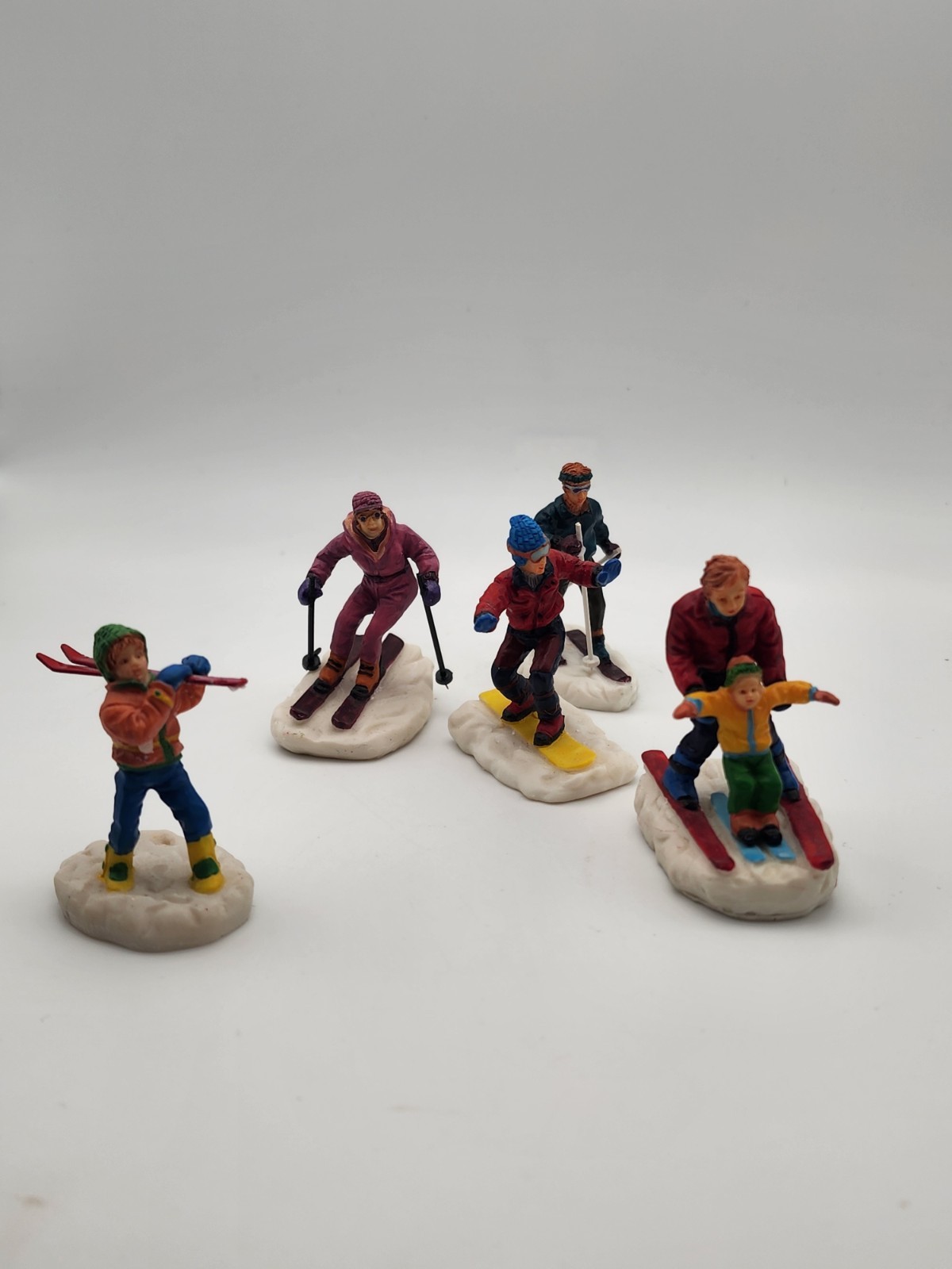 Christmas Village Accessories Skiers Snowboard Ski Lemax Village Set of 5