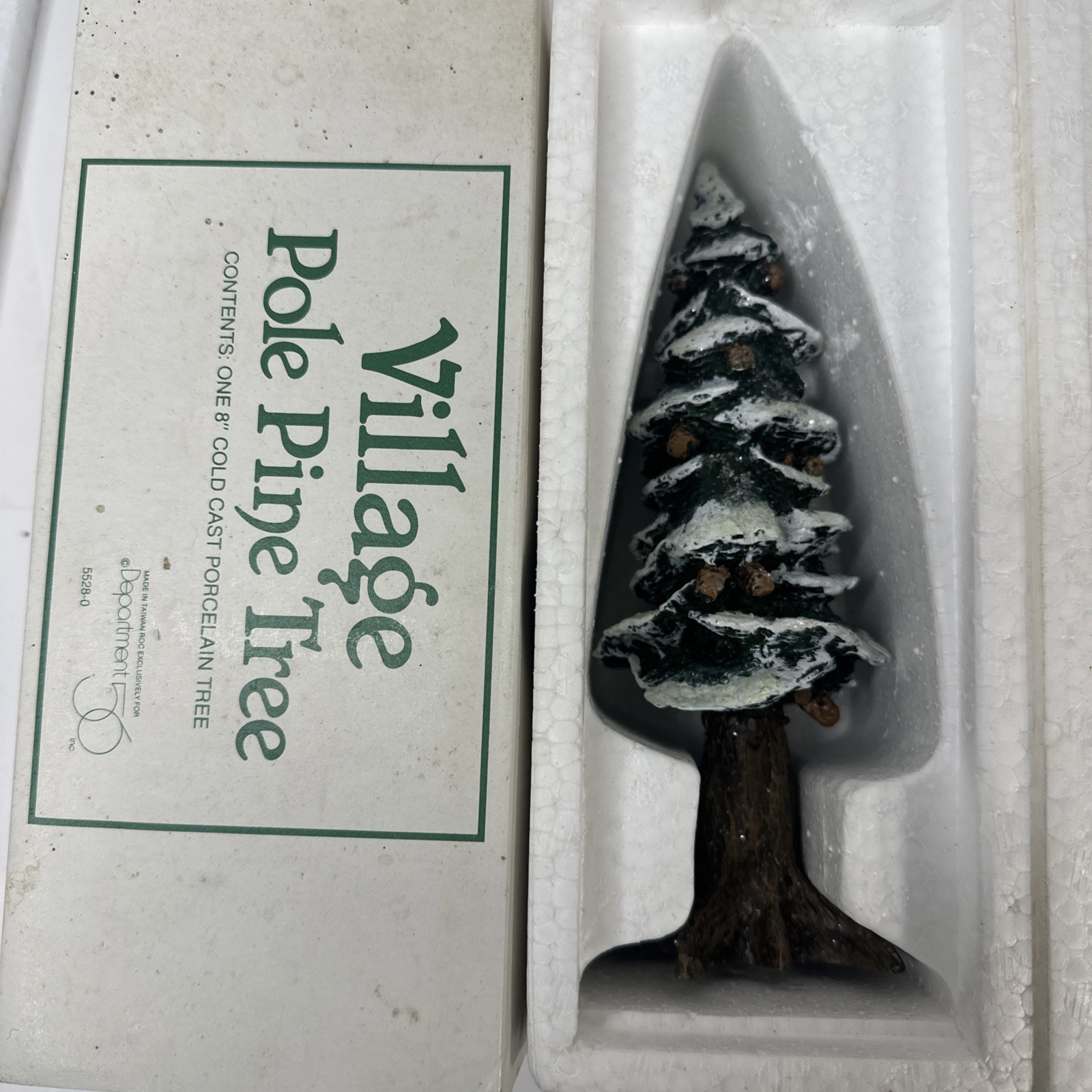 Dept 56 Village Pole Pine Tree 10.5 & 8 In Cold Cast Porcelain Lot 55298 55280