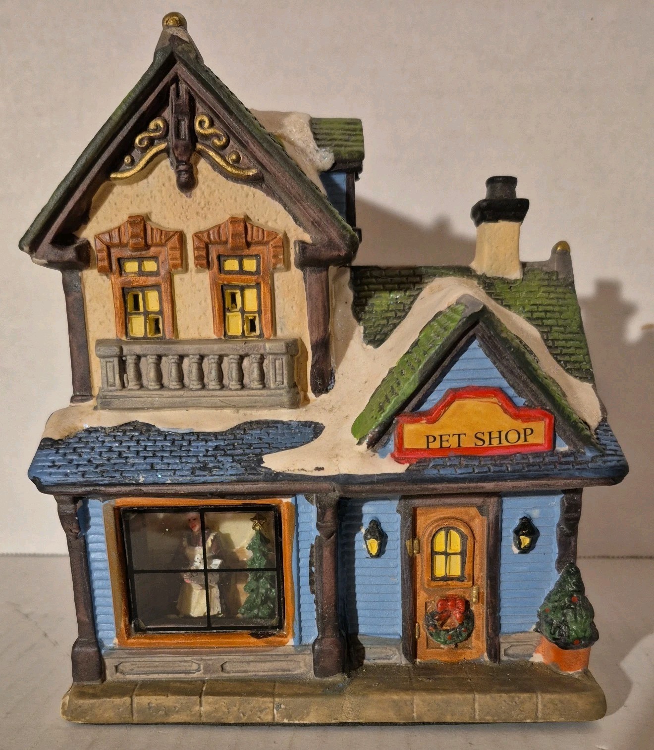 Pet Shop Christmas Decor Snow Village Lighted Porcelain House