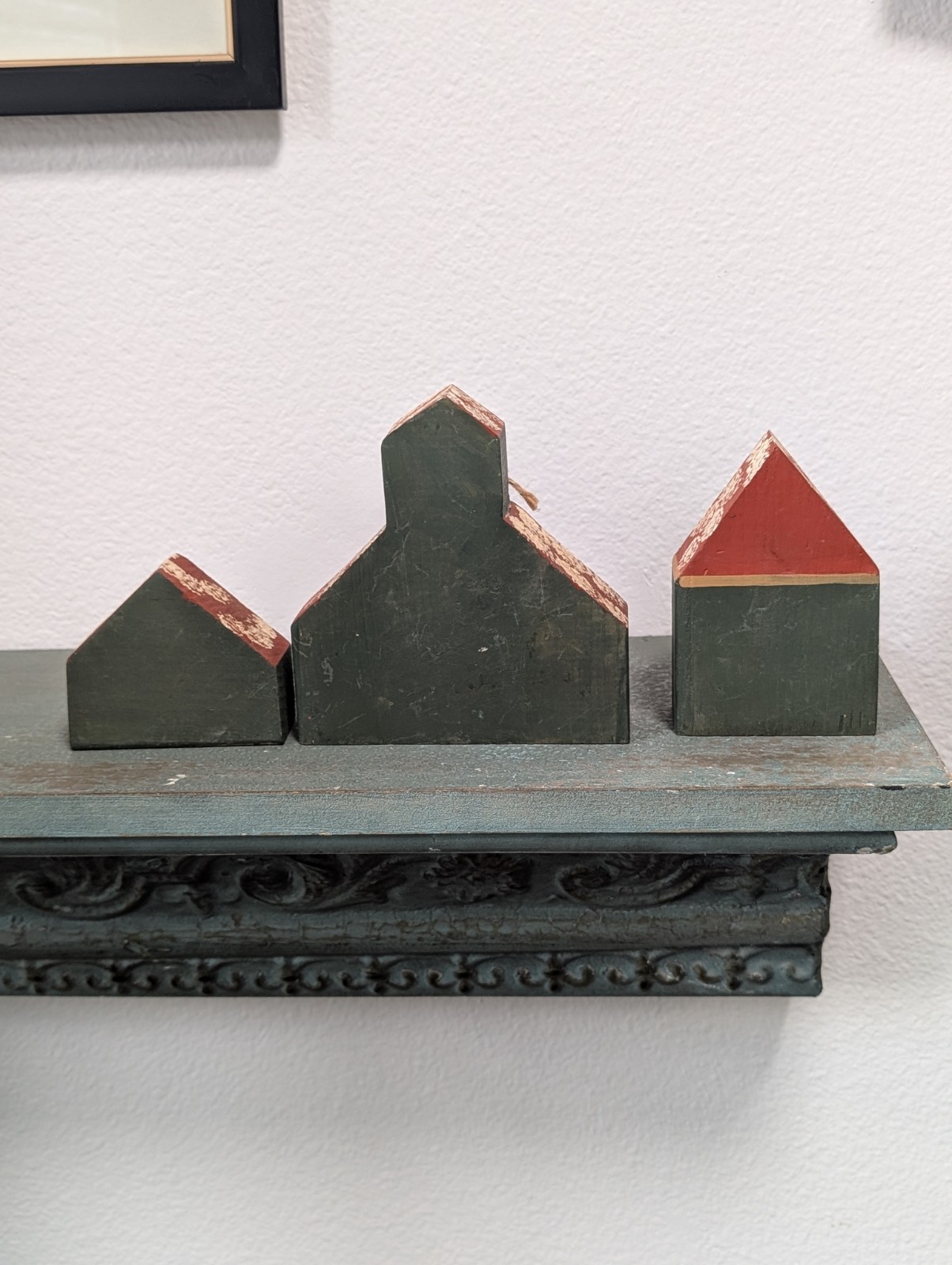 Vintage Handmade & Painted Small Block Houses Winter Village Primitive Folk Art