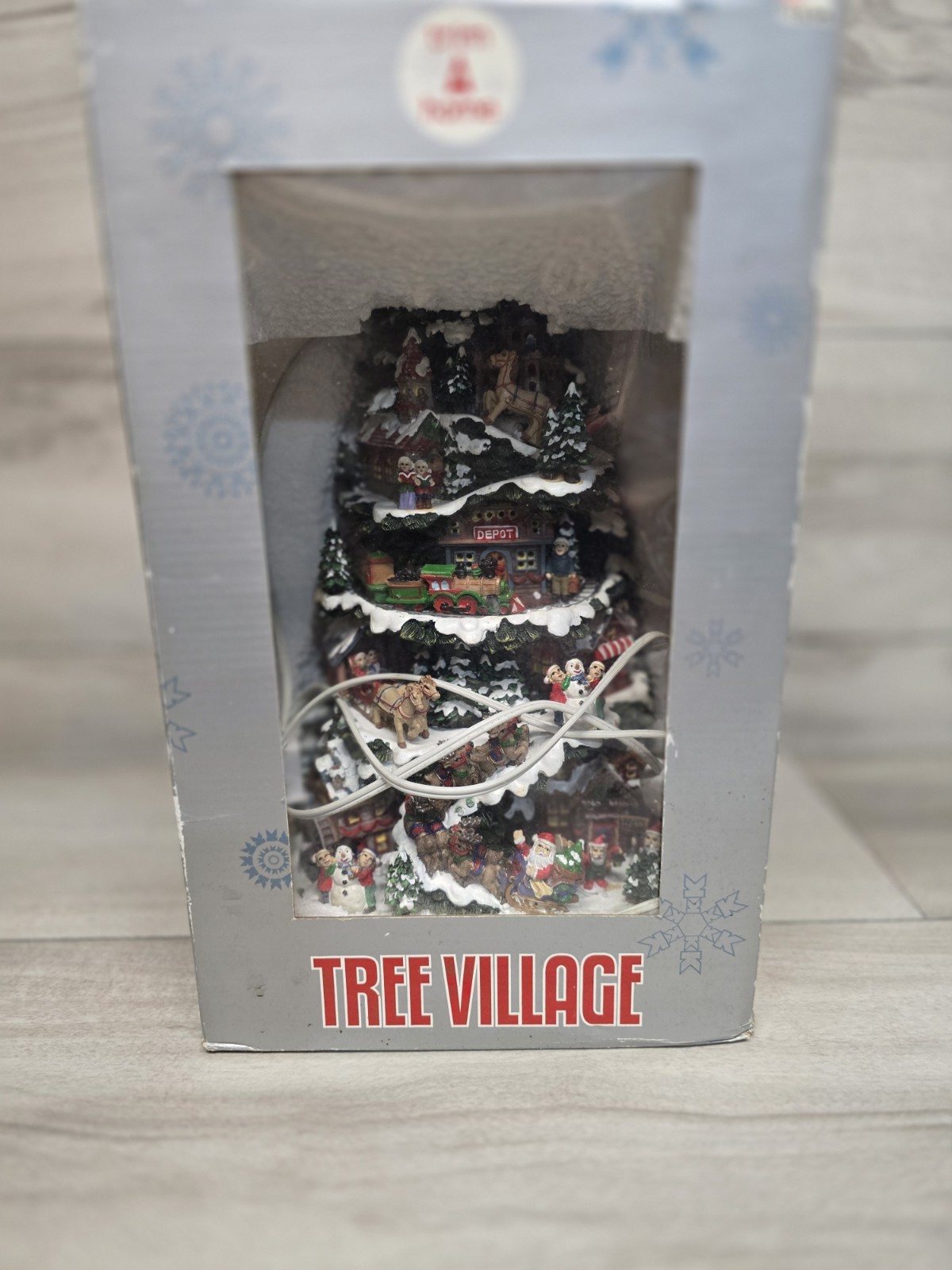 Vtg Kmart Trim A Tree Lighted Christmas Tree Village Scene Holiday Decor 13.5″