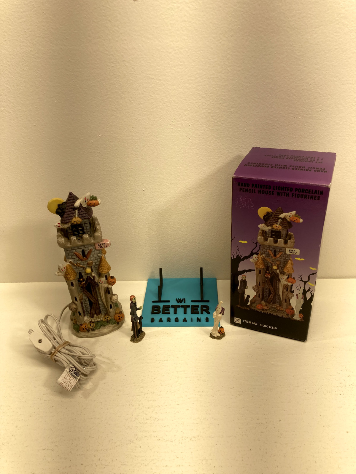 Halloween Haven Lighted Rowdy Rogue Gallery 8″ Village Haunted House Vintage EUC