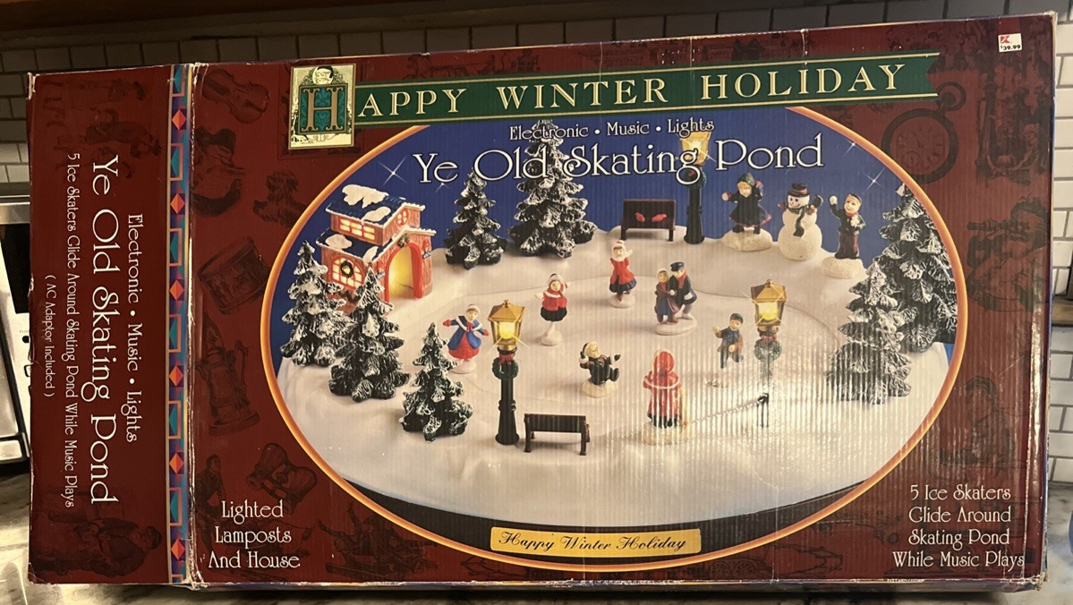 Vintage Happy Winter Holiday Ye Old Skating Pond Musical Works And Complete