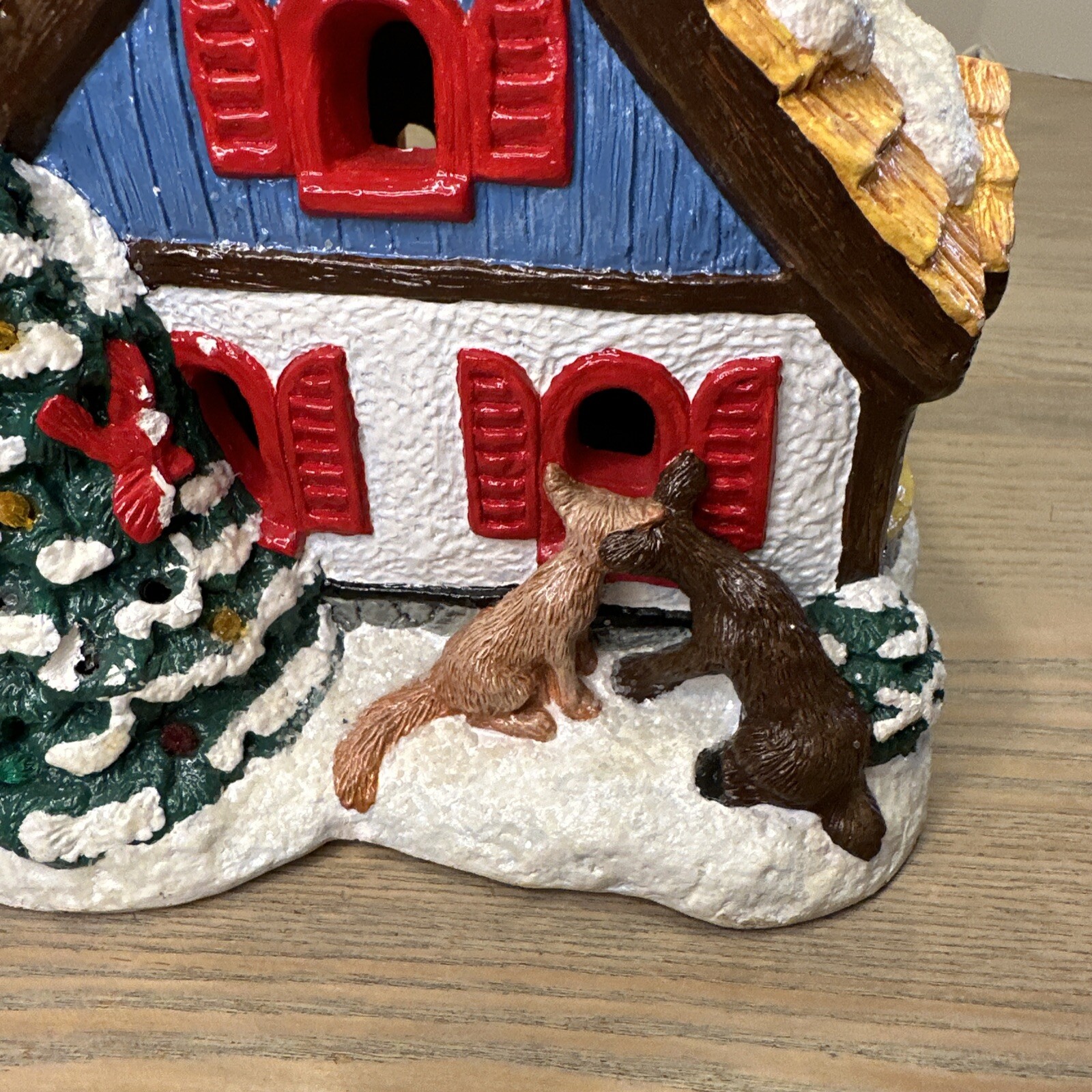 Vtg Christmas House “Up on the House Top” Santa Reindeer Snowman Plastercraft