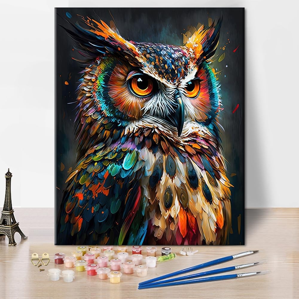 Animal Paint by Numbers, Abstract Owl Paint by Number for Adults, Delicate Anima