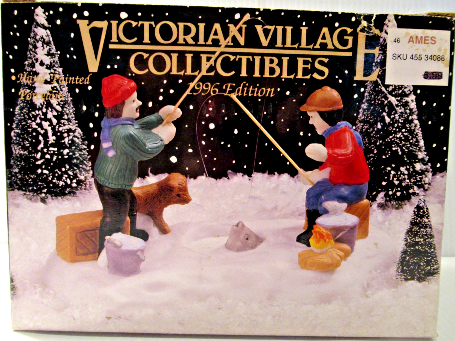 VICTORIAN VILLAGE COLLECTIBLES “ICE FISHING” ~ (1996) ~ RARE !!!!