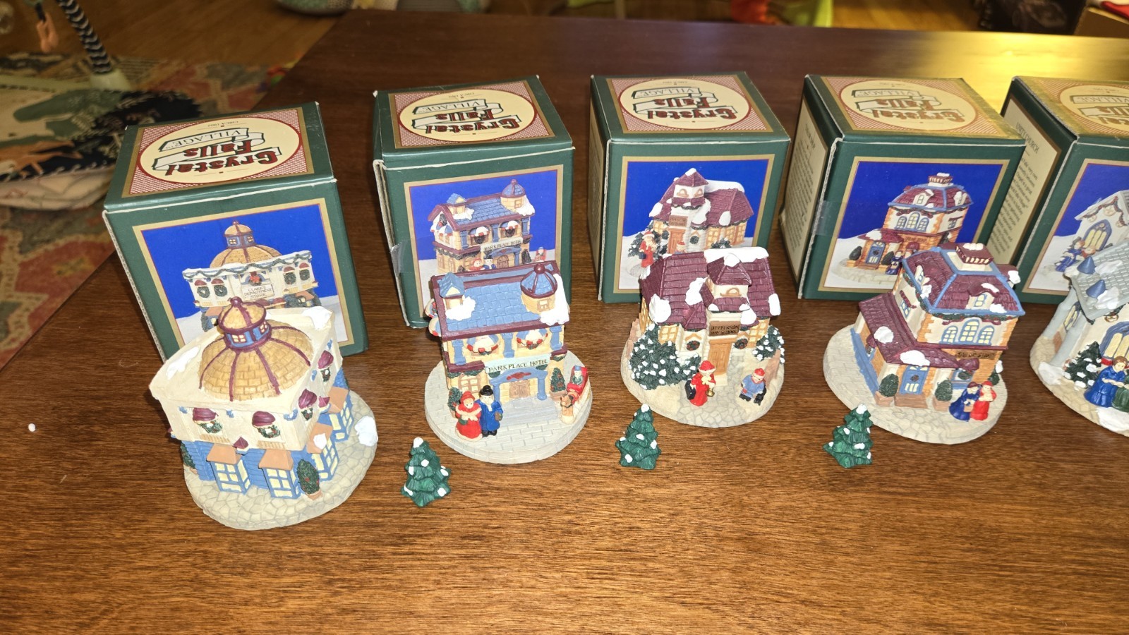 VINTAGE HUGE LOT of 9 1993-94 Crystal Falls Snow Village Houses 3″ Mini w/ Boxes