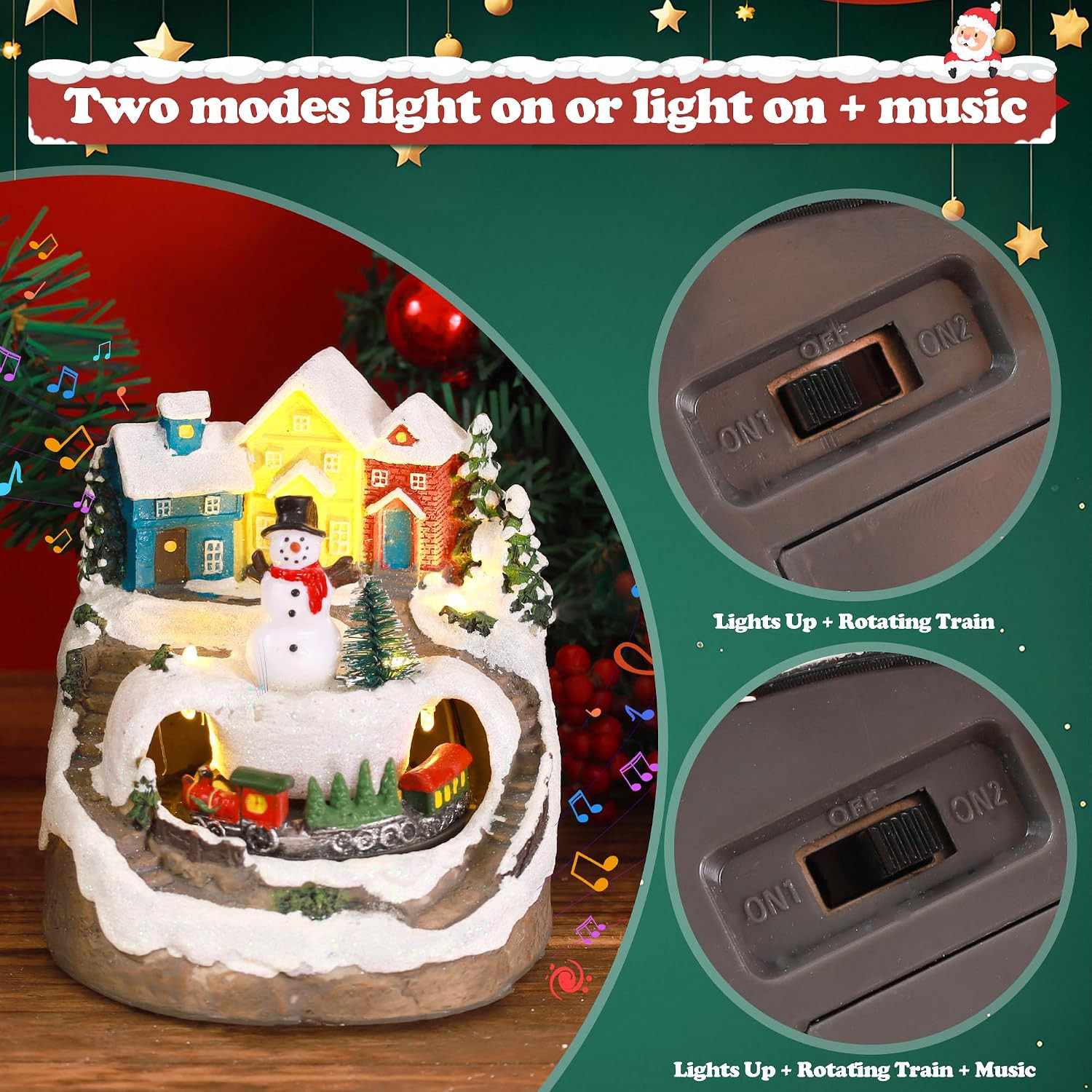 Musical Christmas Village Houses with LED Light & Rotating Train, Ornaments Cent